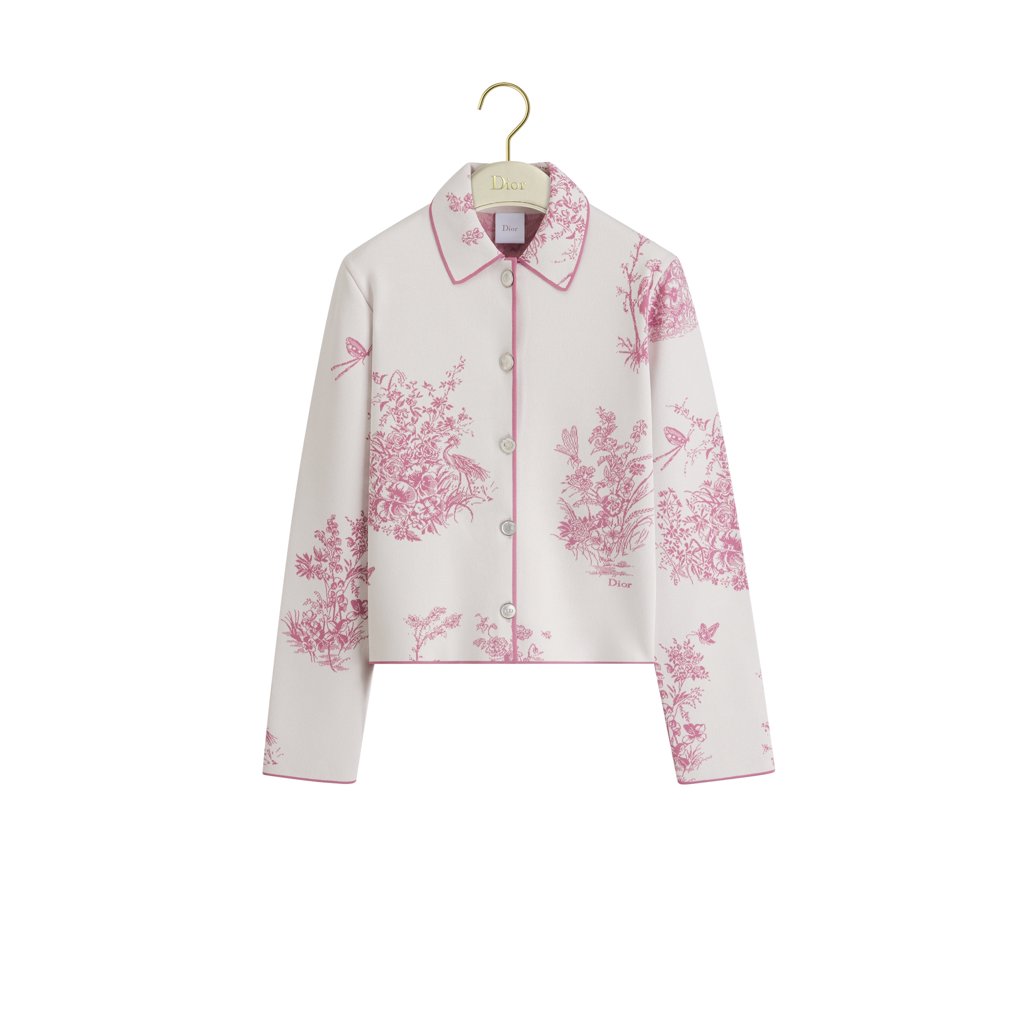  白色和粉紅色 Toile de Jouy Floral Garden 網眼織物