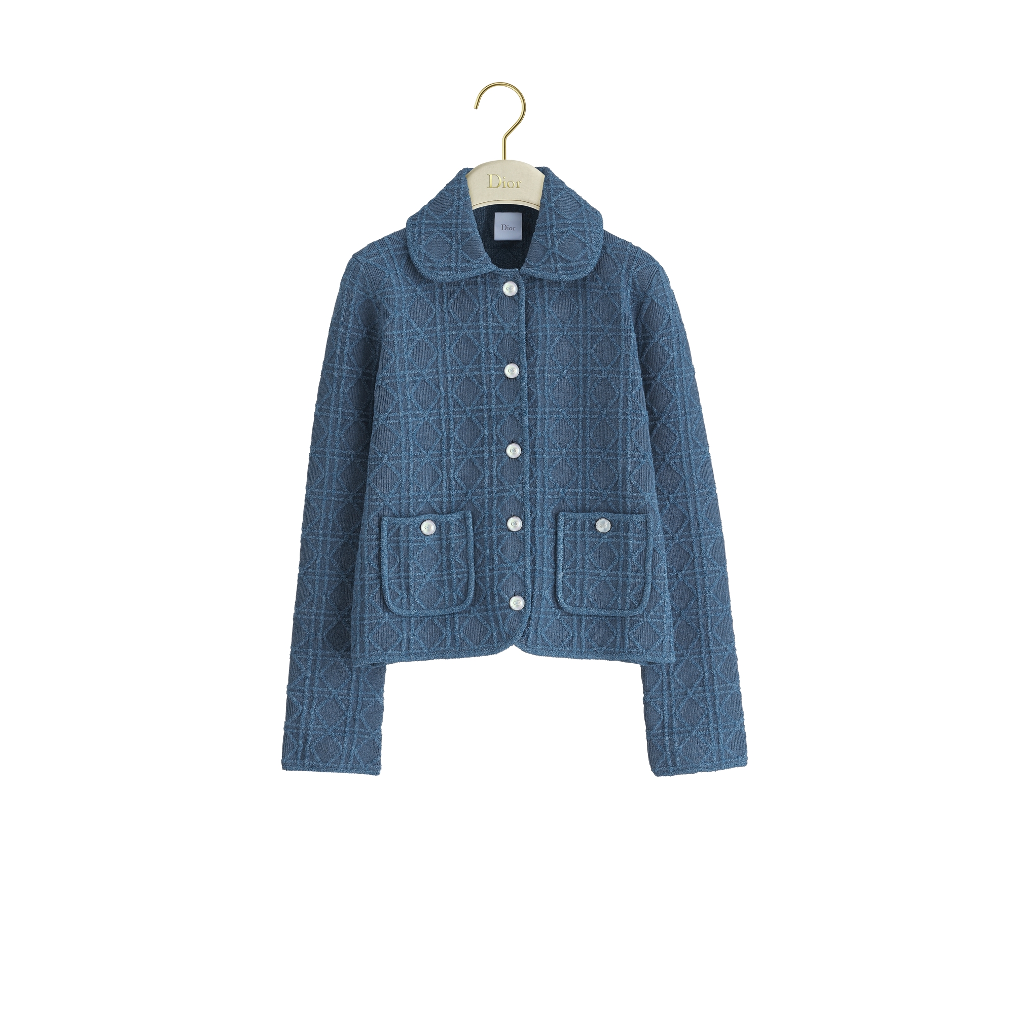 Macrocannage Regular-Fit Jacket Blue Cotton-Blend Bouclé Knit E01