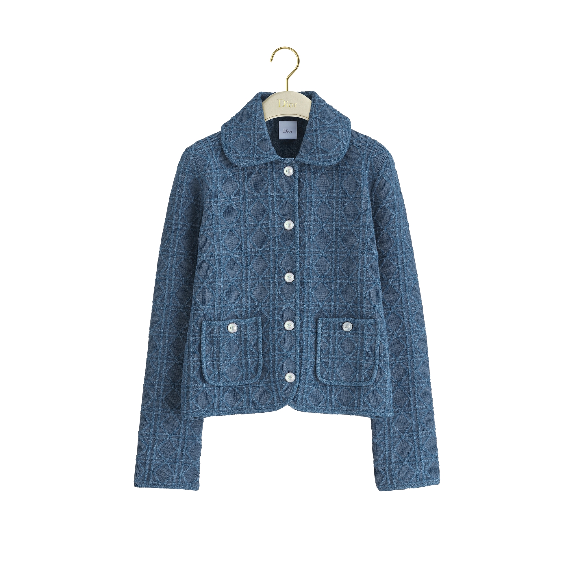 Macrocannage Regular-Fit Jacket Blue Cotton-Blend Bouclé Knit E01