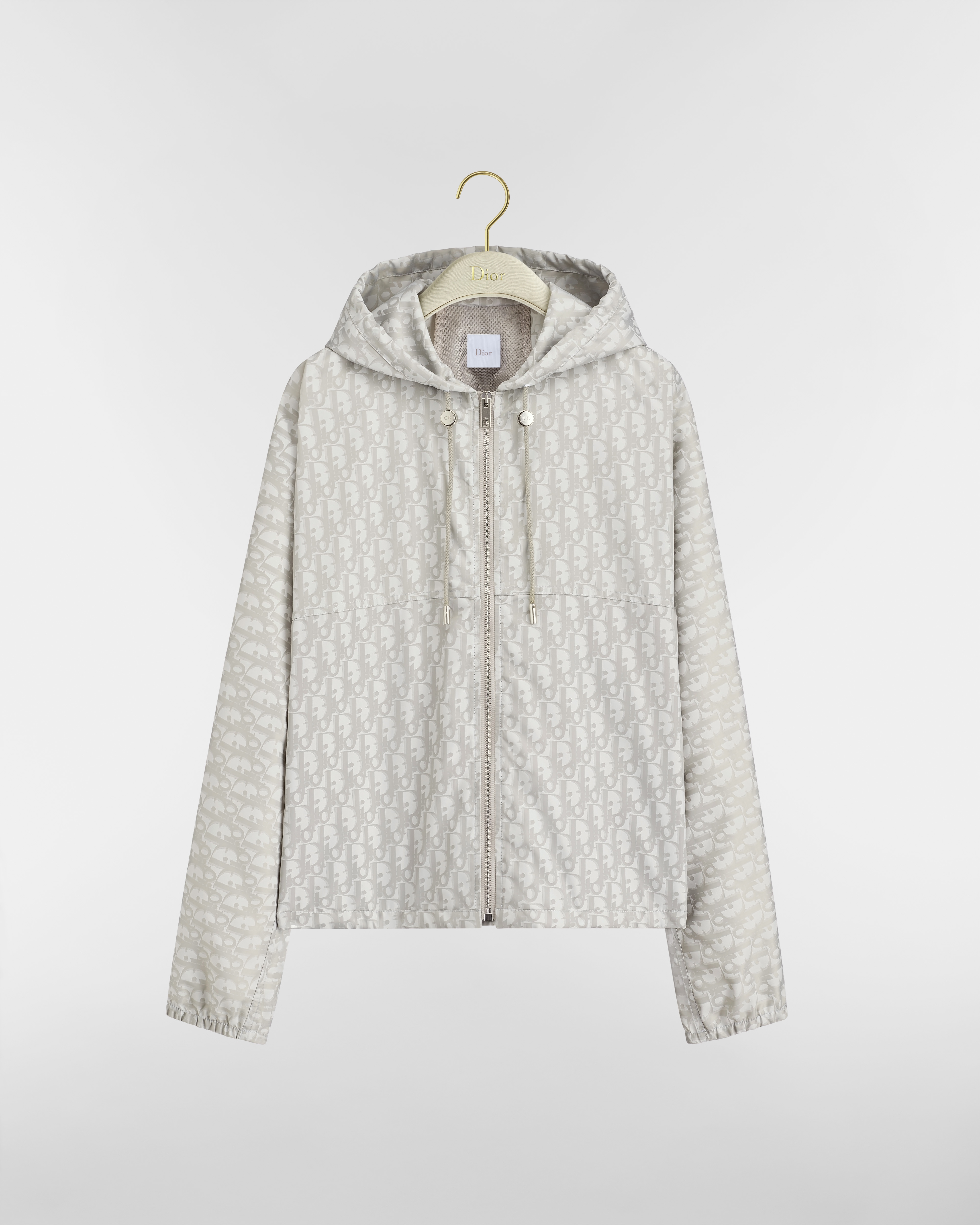 Caban zippé à capuche Tissu technqiue à motif Dior Oblique gris E01