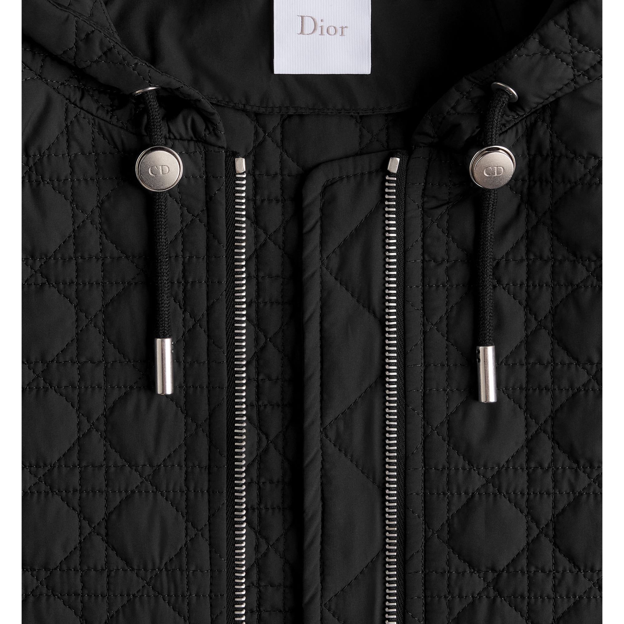 Zipped Macrocannage Jacket with Hood Black Quilted Technical
