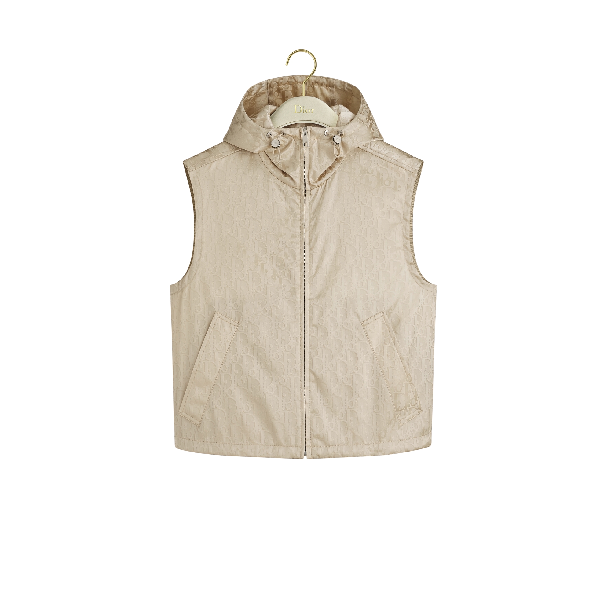Cropped Sleeveless Jacket with Hood Beige Technical Jacquard Taffeta with Dior Oblique Motif E01