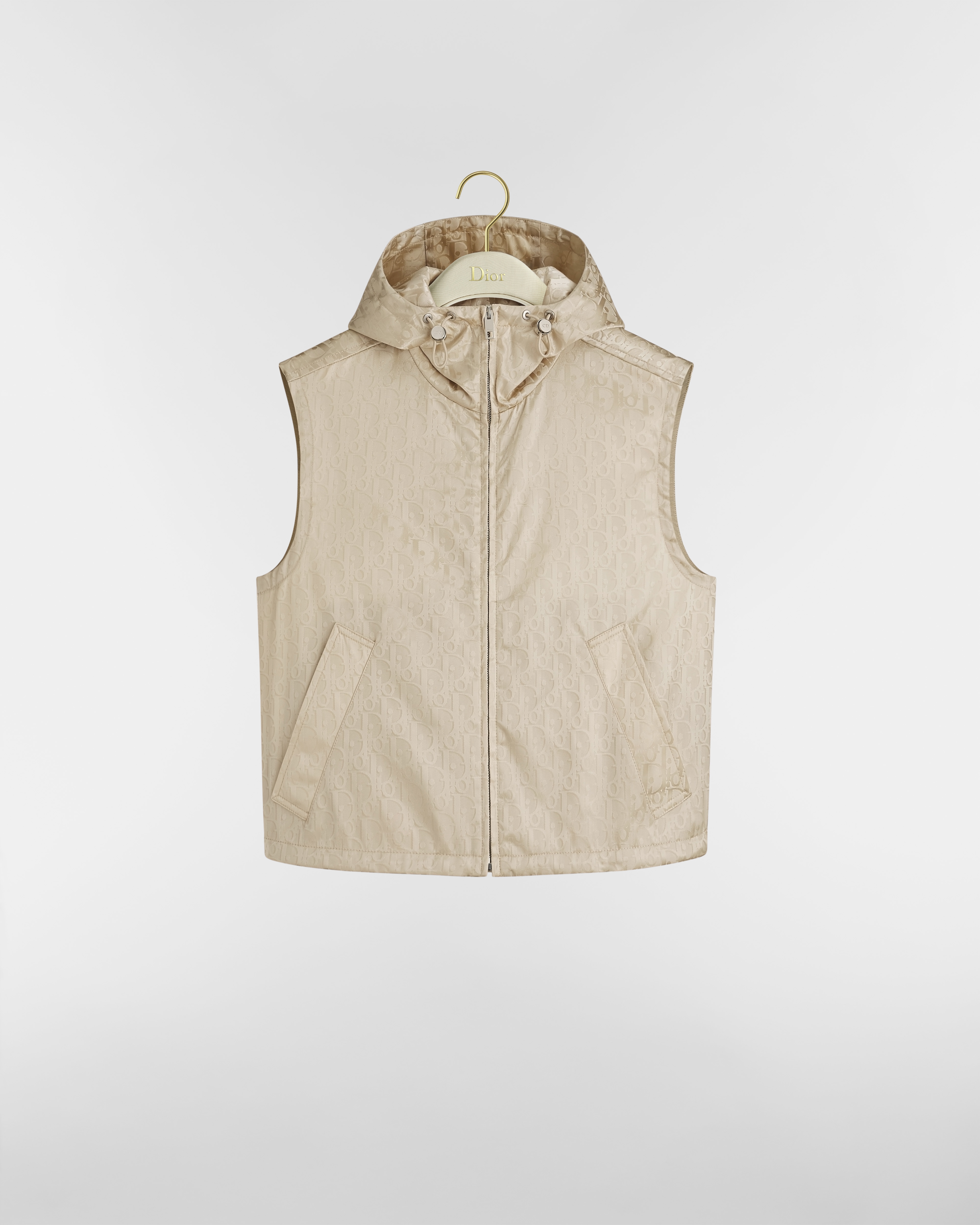 Cropped Sleeveless Jacket with Hood Beige Technical Jacquard Taffeta with Dior Oblique Motif E01