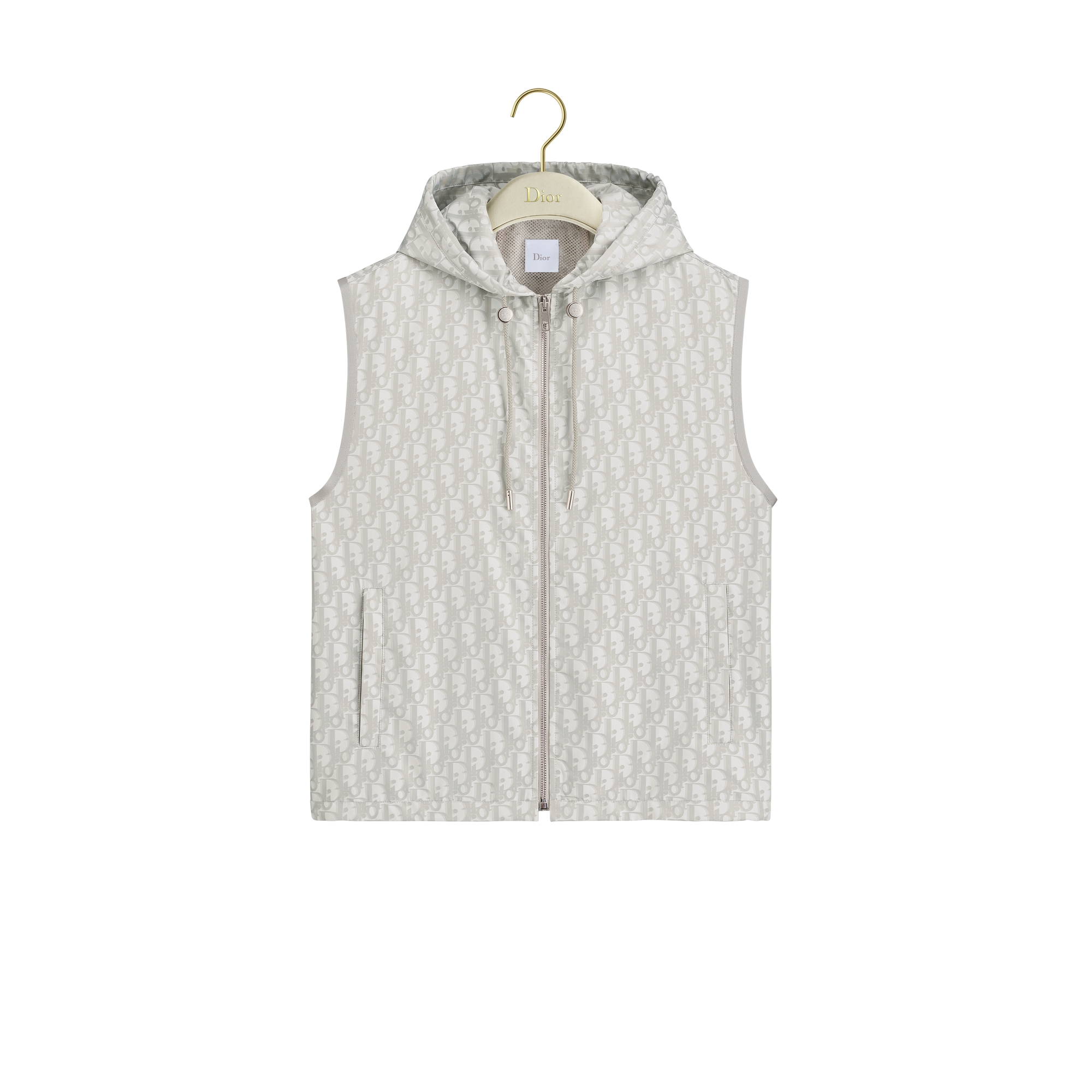 Hooded Zipped Vest Gray Dior Oblique Technical Fabric E01
