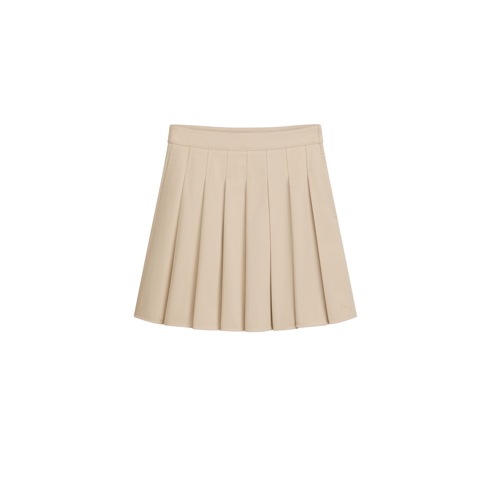 Pleated Miniskirt Beige Cotton and Silk Gabardine E01