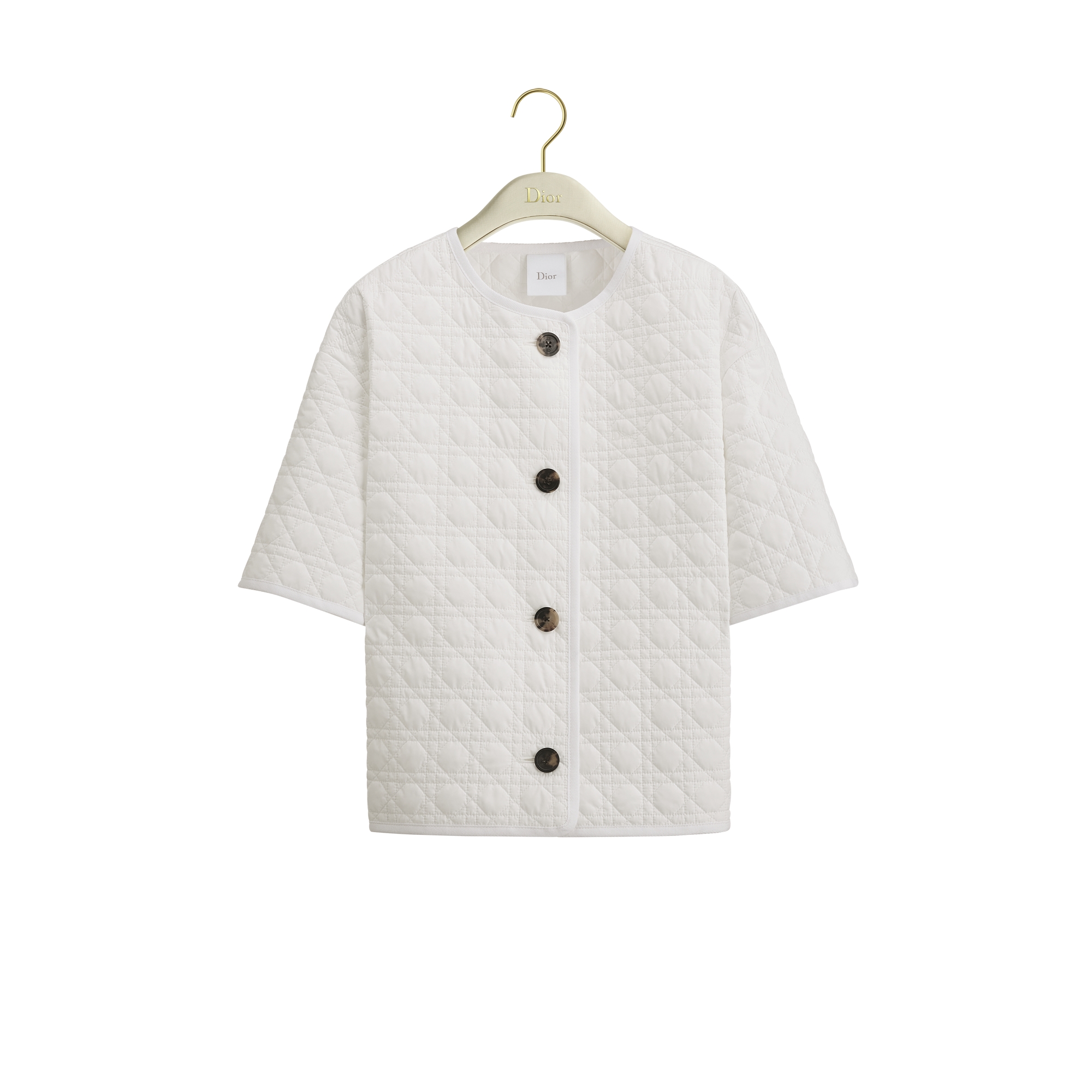 Macrocannage Short-Sleeved Jacket White Quilted Technical Taffeta E01