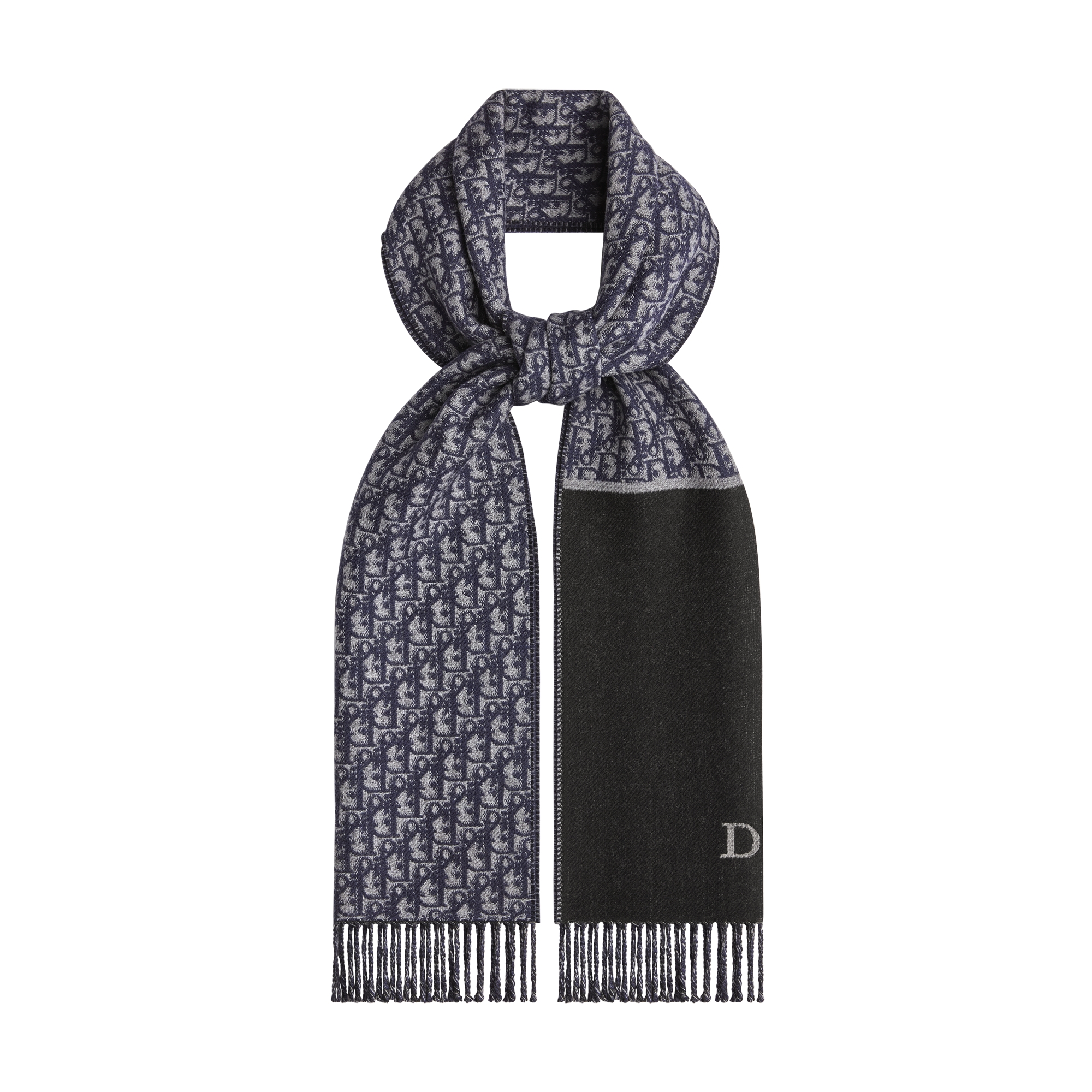 Dior Oblique Double-Faced Scarf Navy Blue Wool E03
