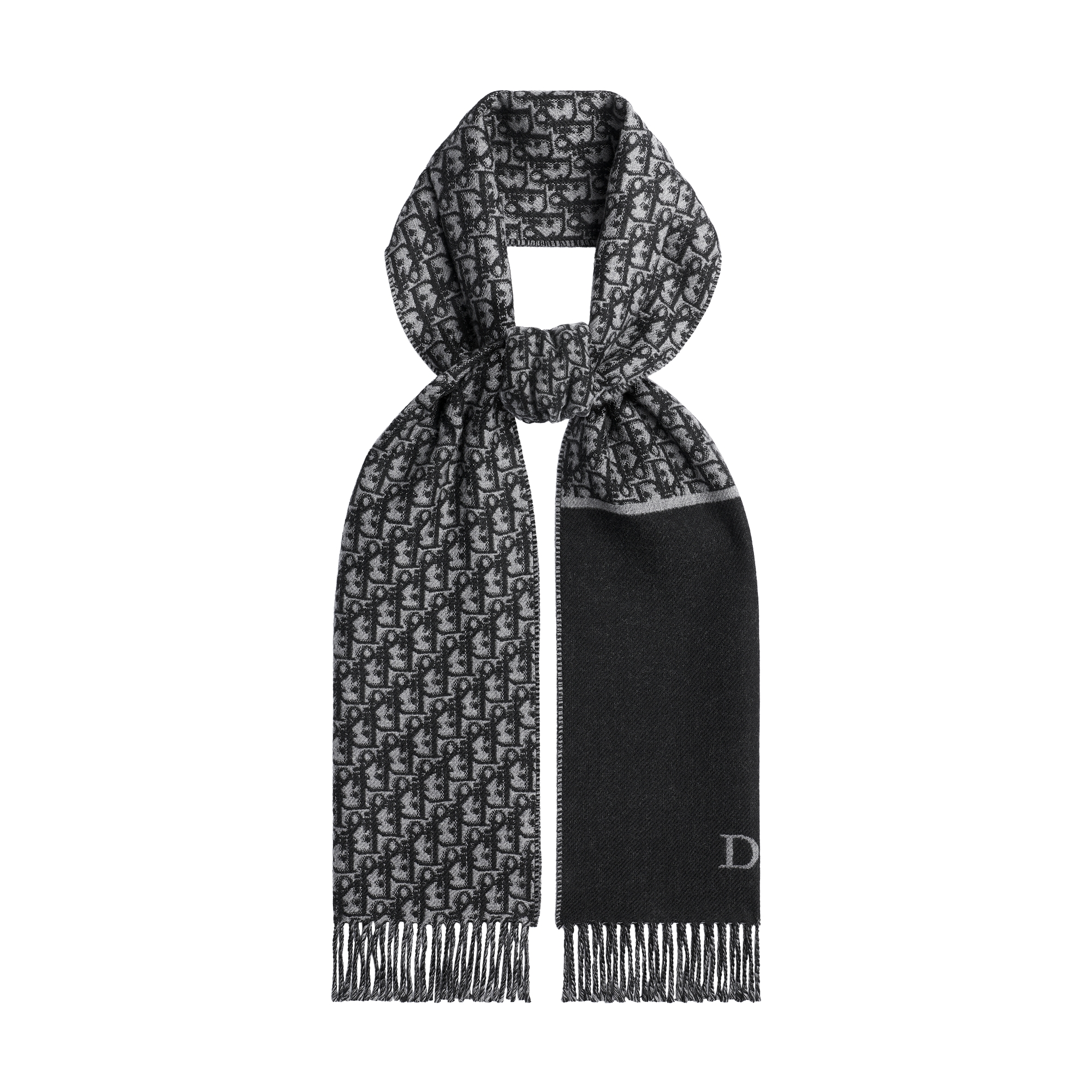 Dior Oblique Double-Faced Scarf Black Wool E03