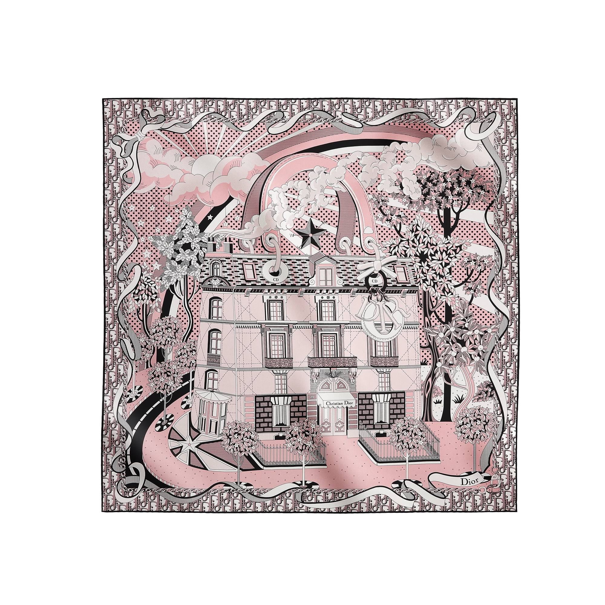 Dior Avenue 70 Square Scarf Pink and Black Silk Twill | DIOR