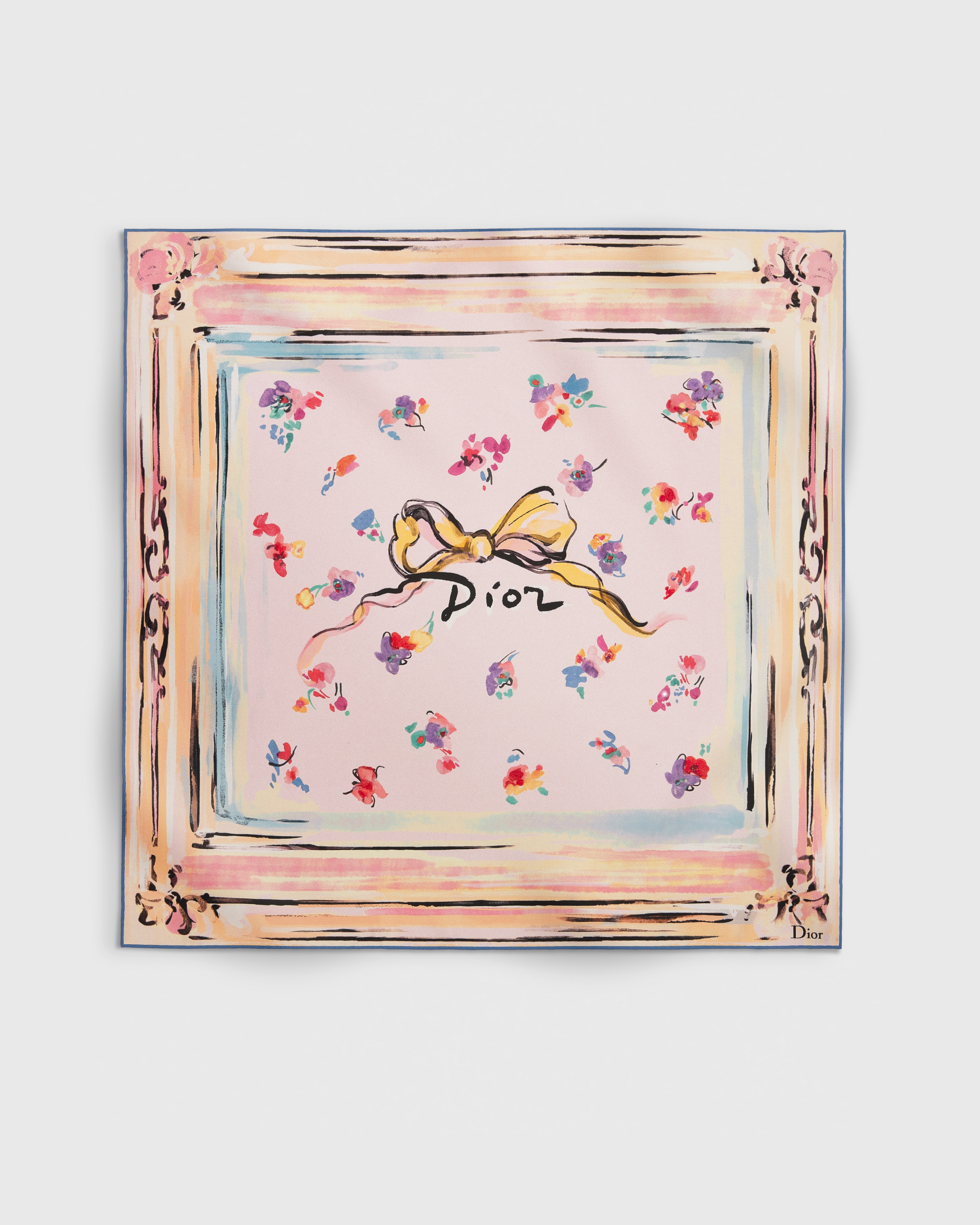 Dioriviera Dior Floral Portrait 70 Square Scarf Pink Multicolor Silk Twill E01