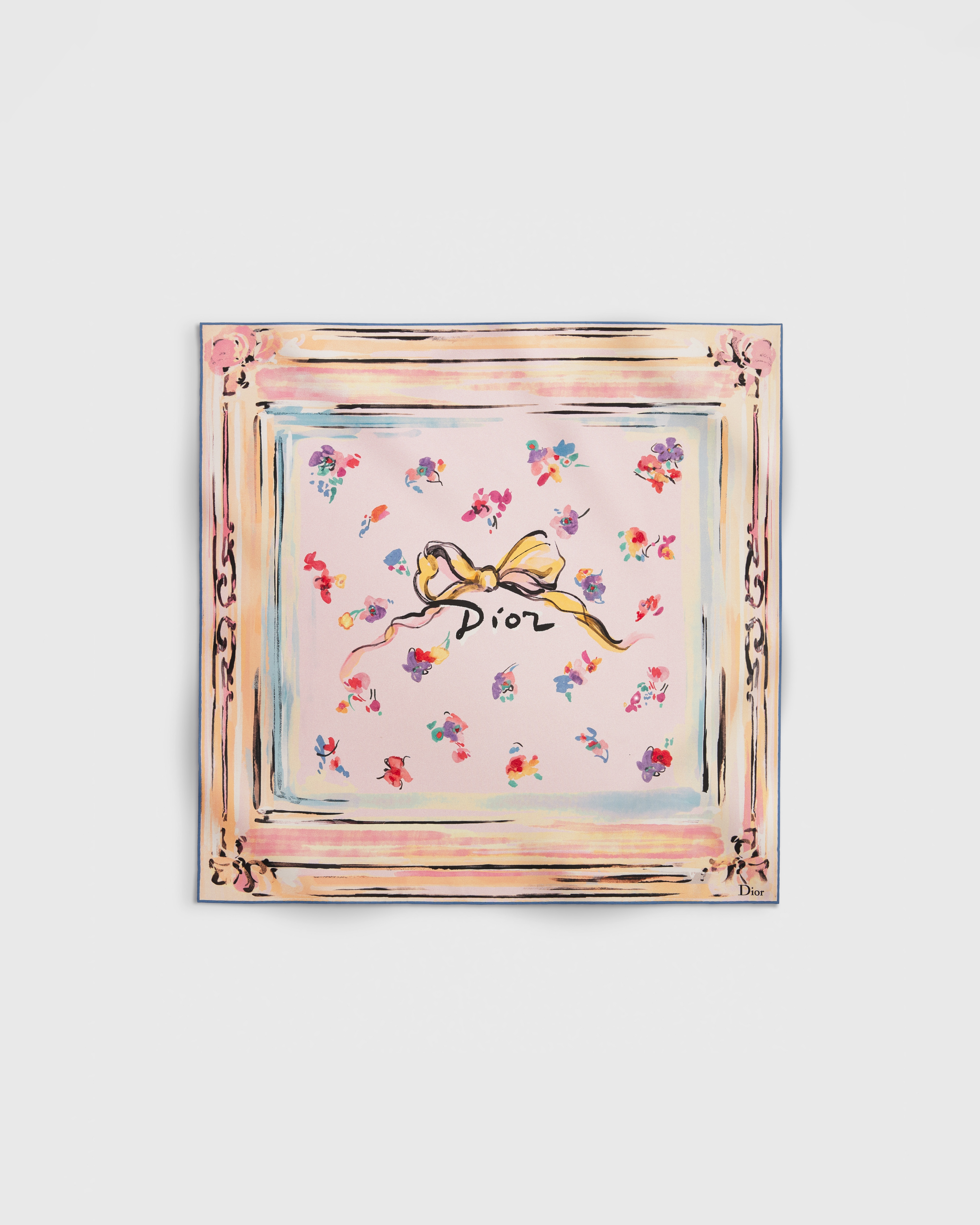 Dioriviera Dior Floral Portrait 70 Square Scarf Pink Multicolor Silk Twill E01