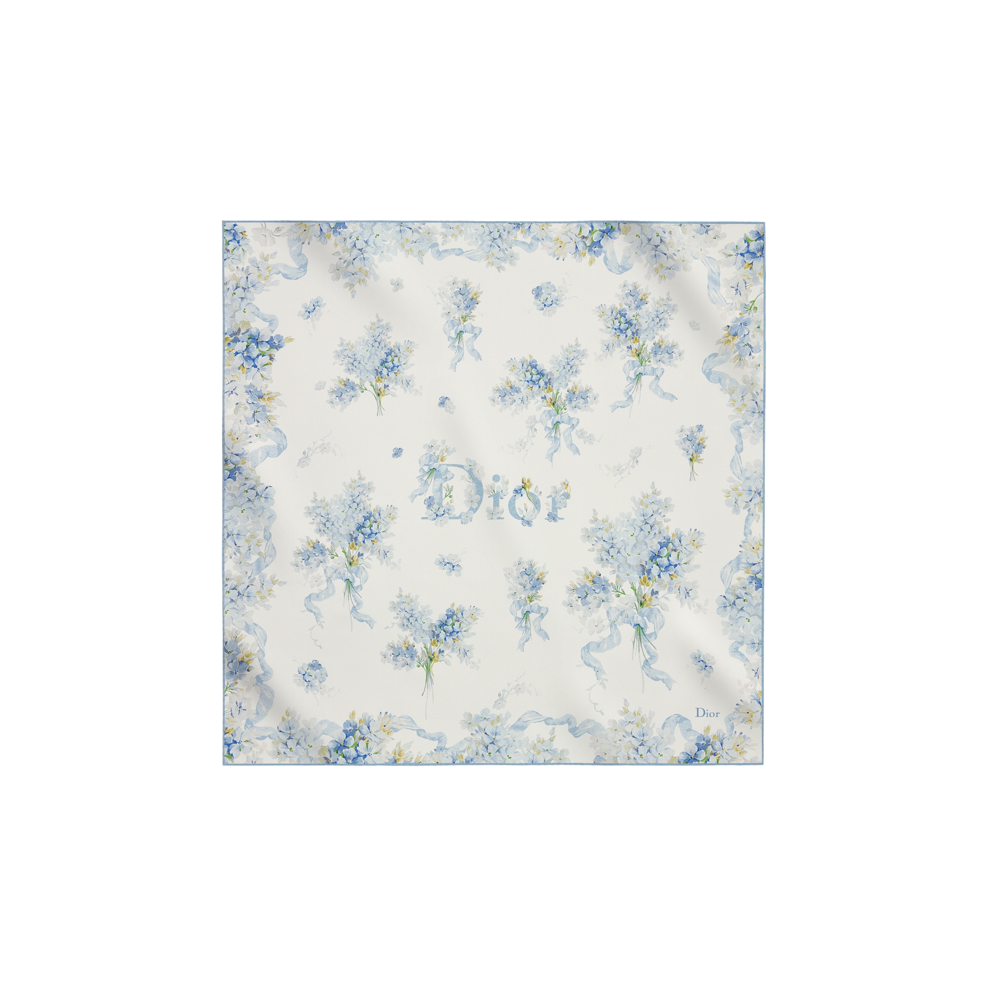 Dior Lilac Bouquet 70 Square Scarf White and Blue Silk Twill E01