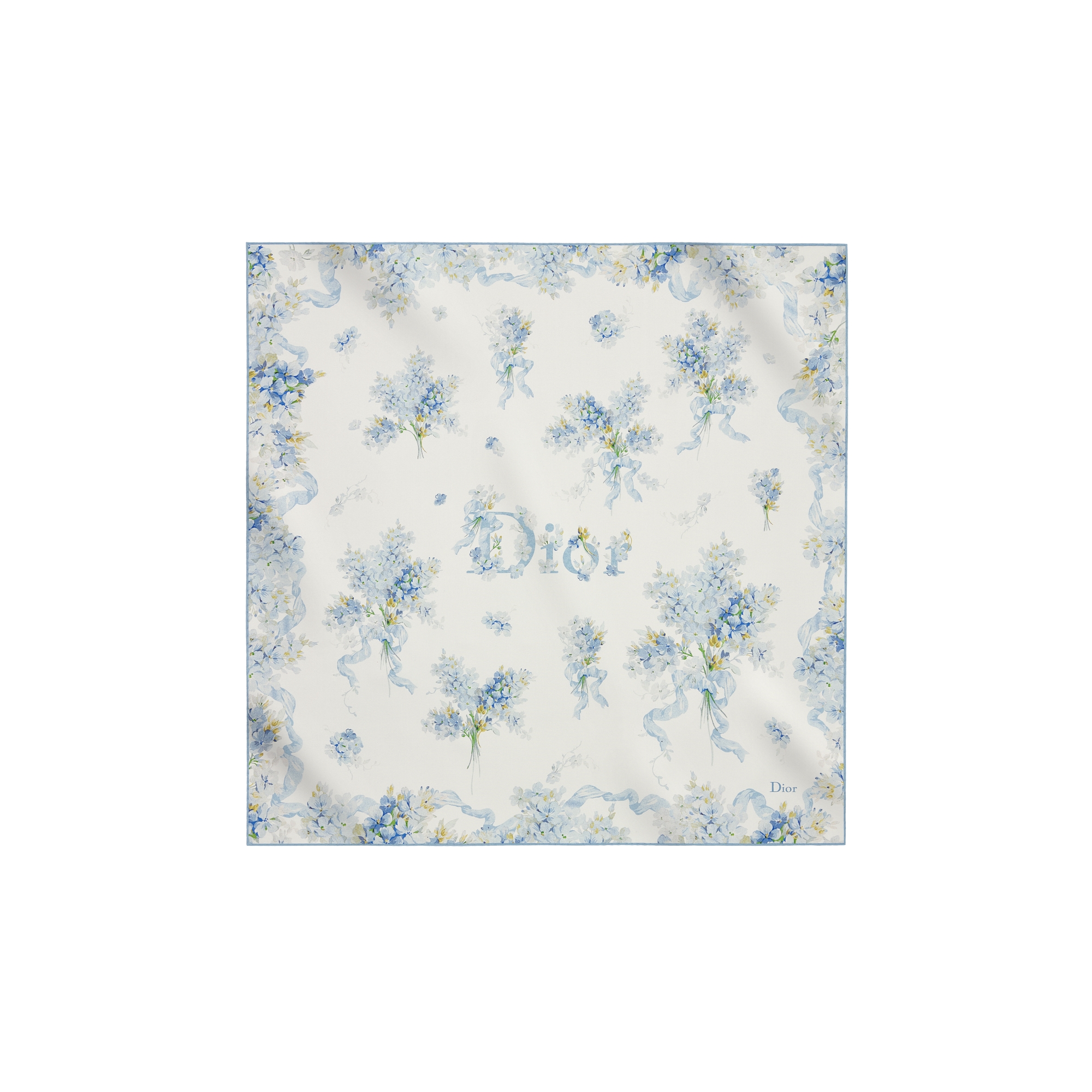 Dior Lilac Bouquet 70 Square Scarf White and Blue Silk Twill E01