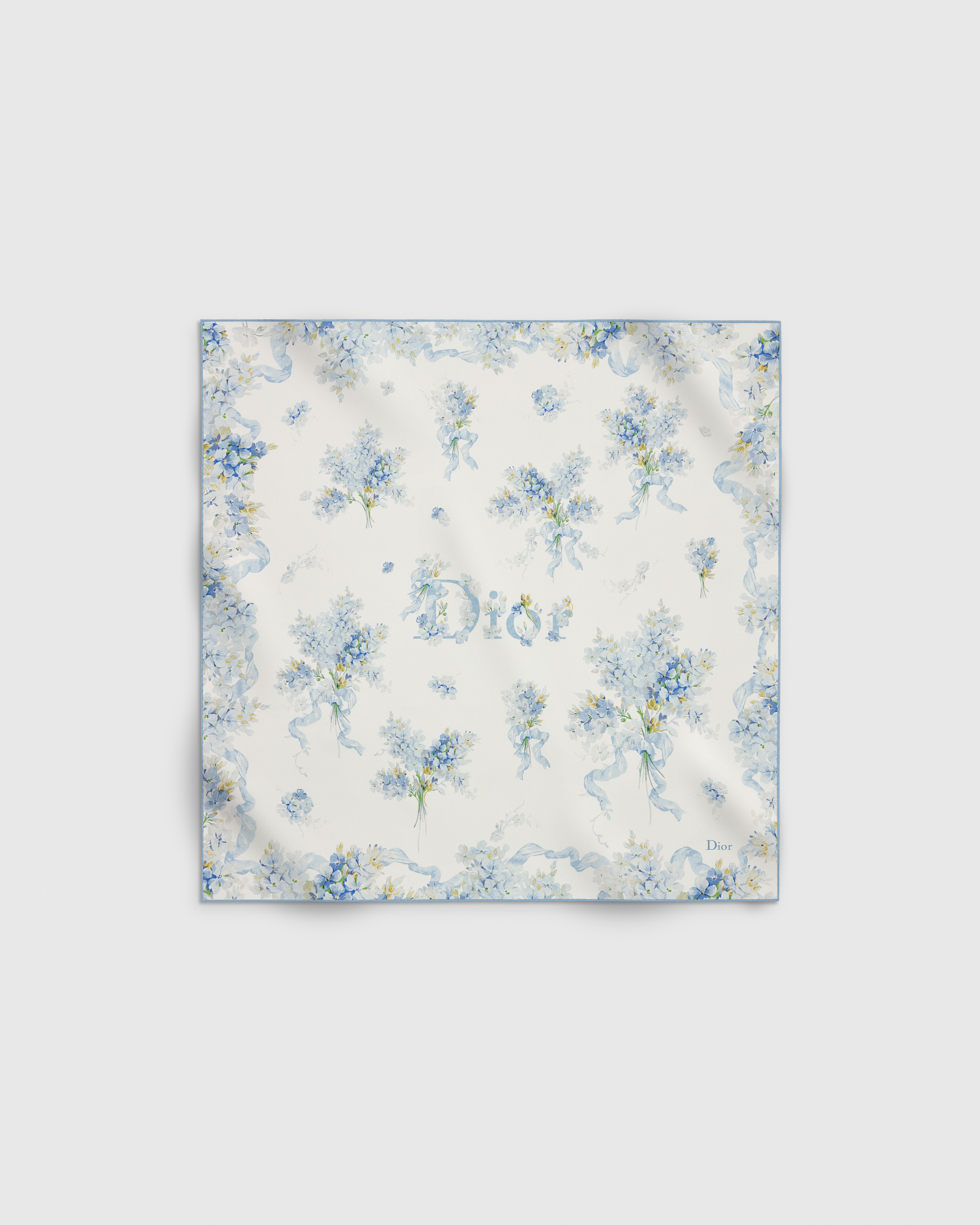 Dior Lilac Bouquet 70 Square Scarf White and Blue Silk Twill E01