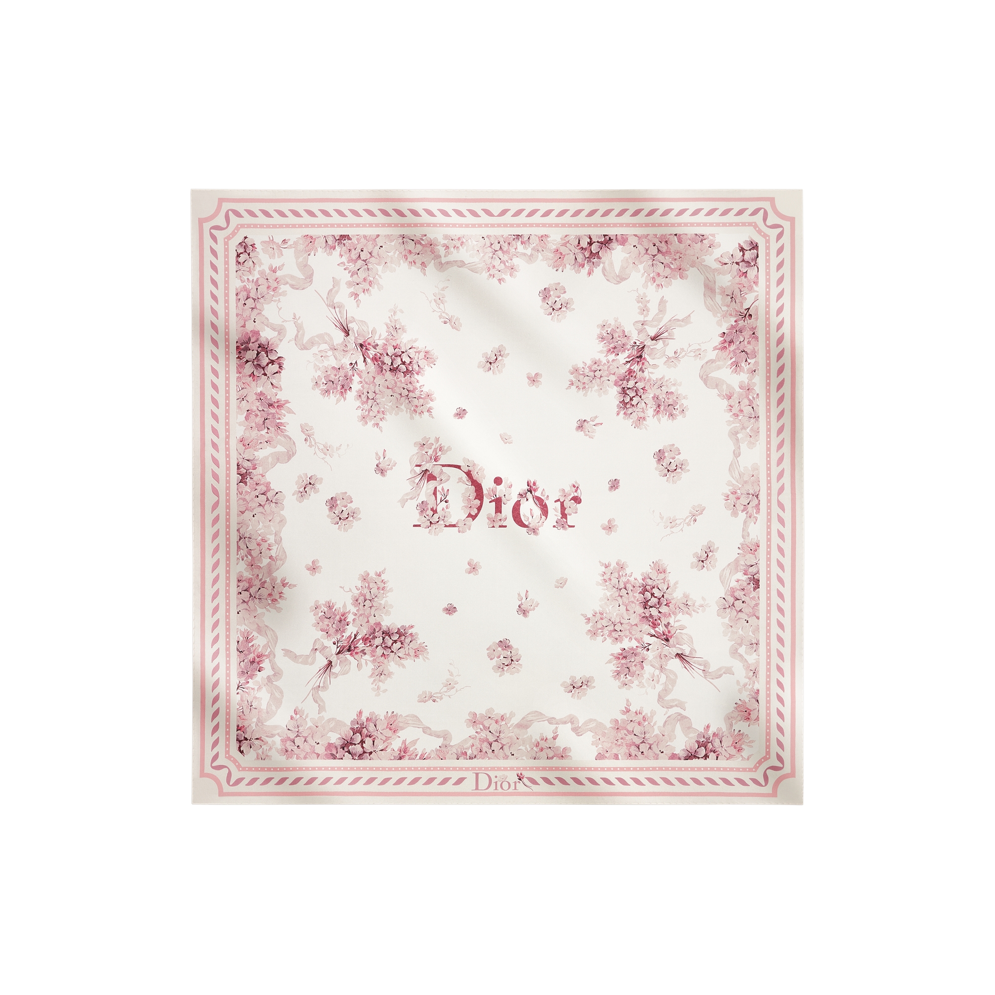 Dior Lilac Bouquet 90 Square Scarf Ivory and Pink Silk Twill E01