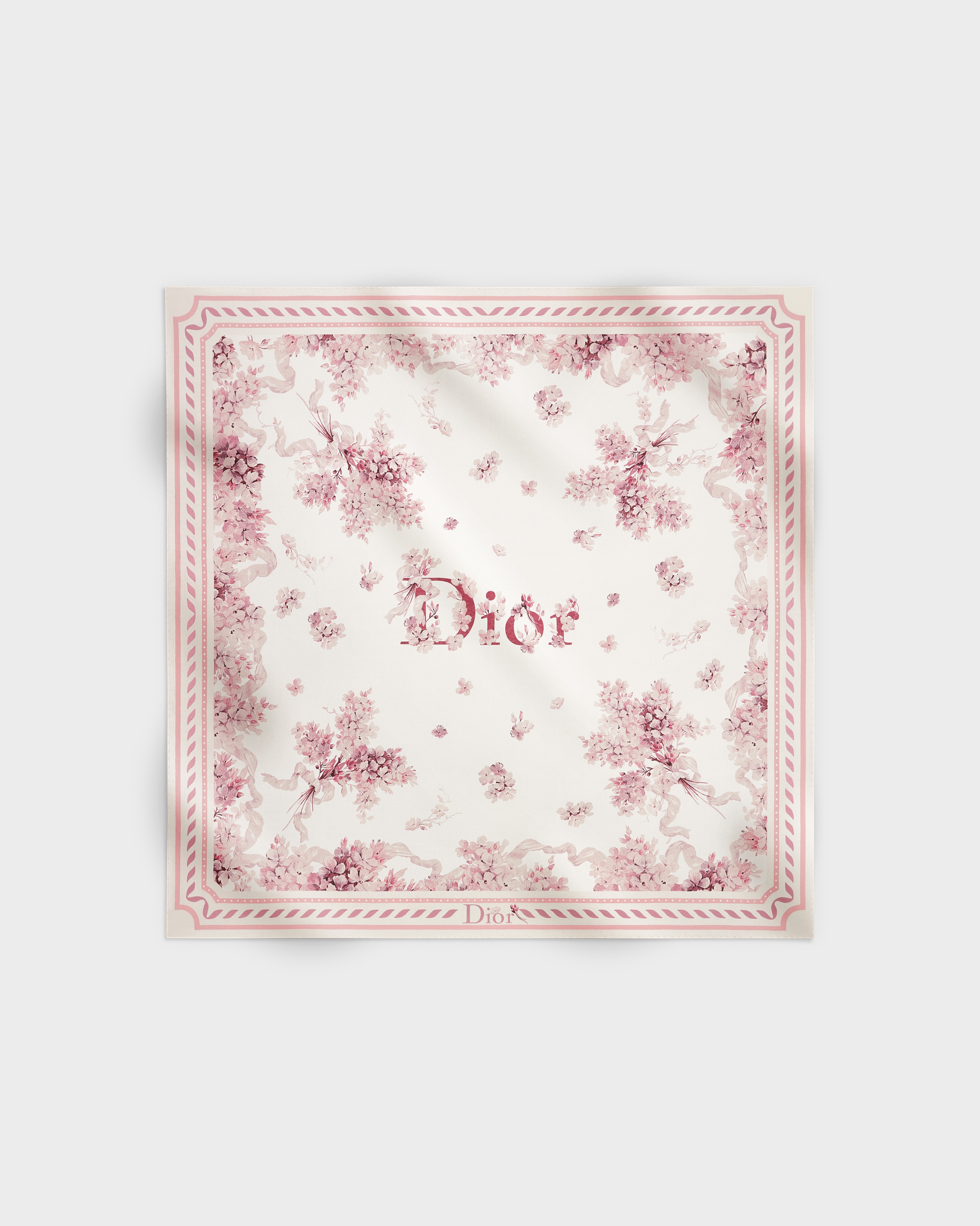 Dior Lilac Bouquet 90 Square Scarf Ivory and Pink Silk Twill E01