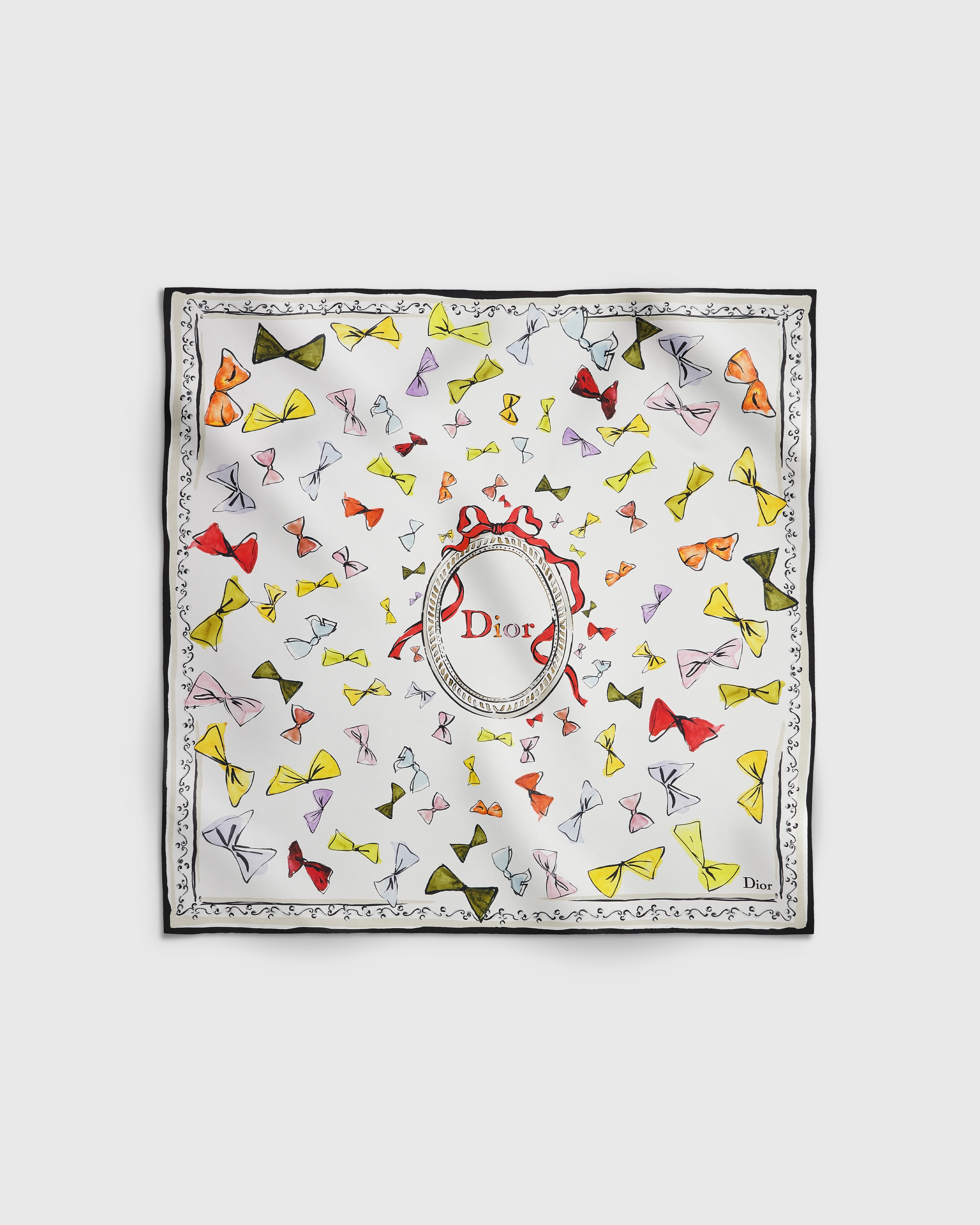 Dioriviera Dior Bows 90 Square Scarf White Multicolor Silk Twill E01