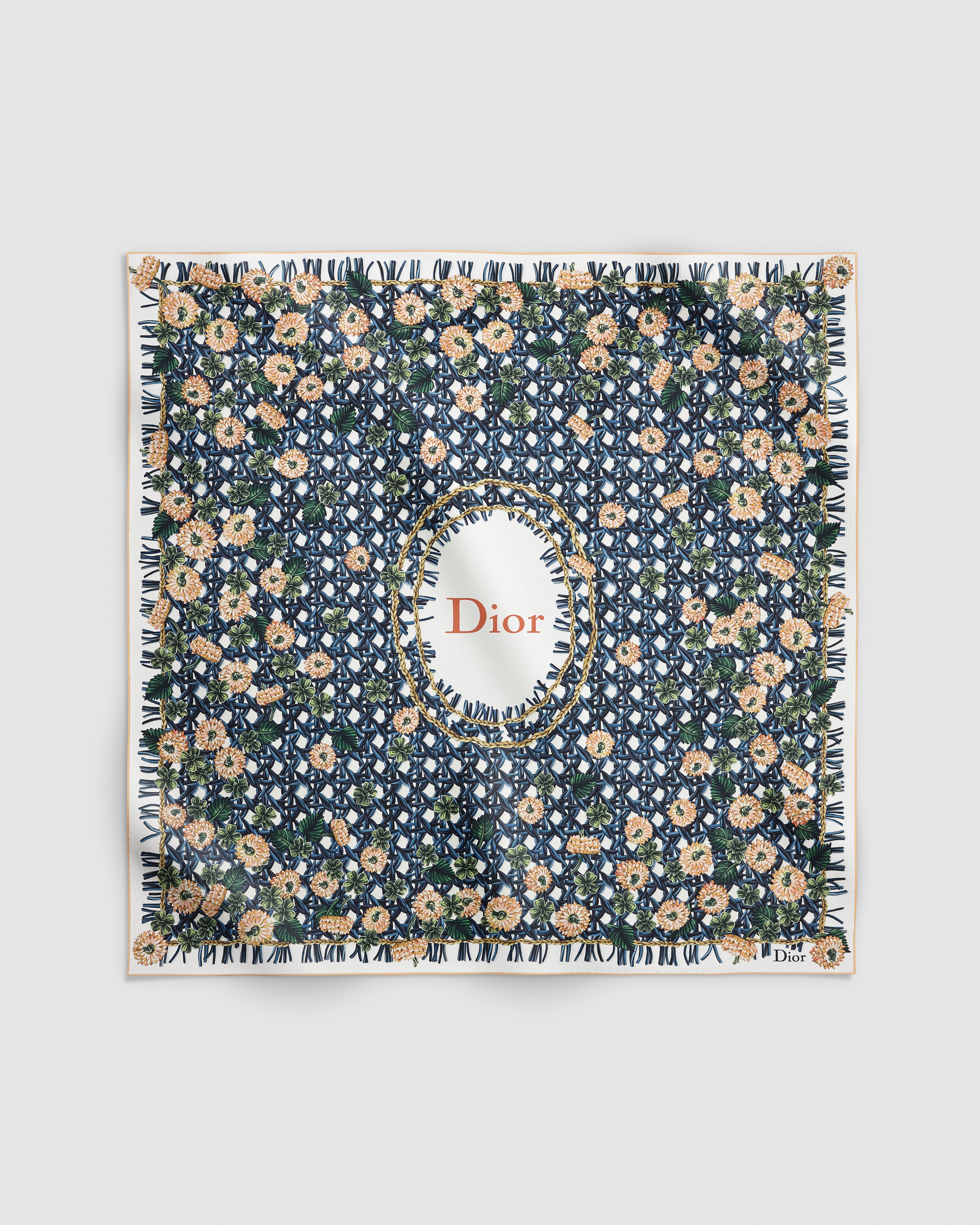 Dioriviera Dior Cannage Garden 90 Square Scarf Blue and Orange Silk Twill E01