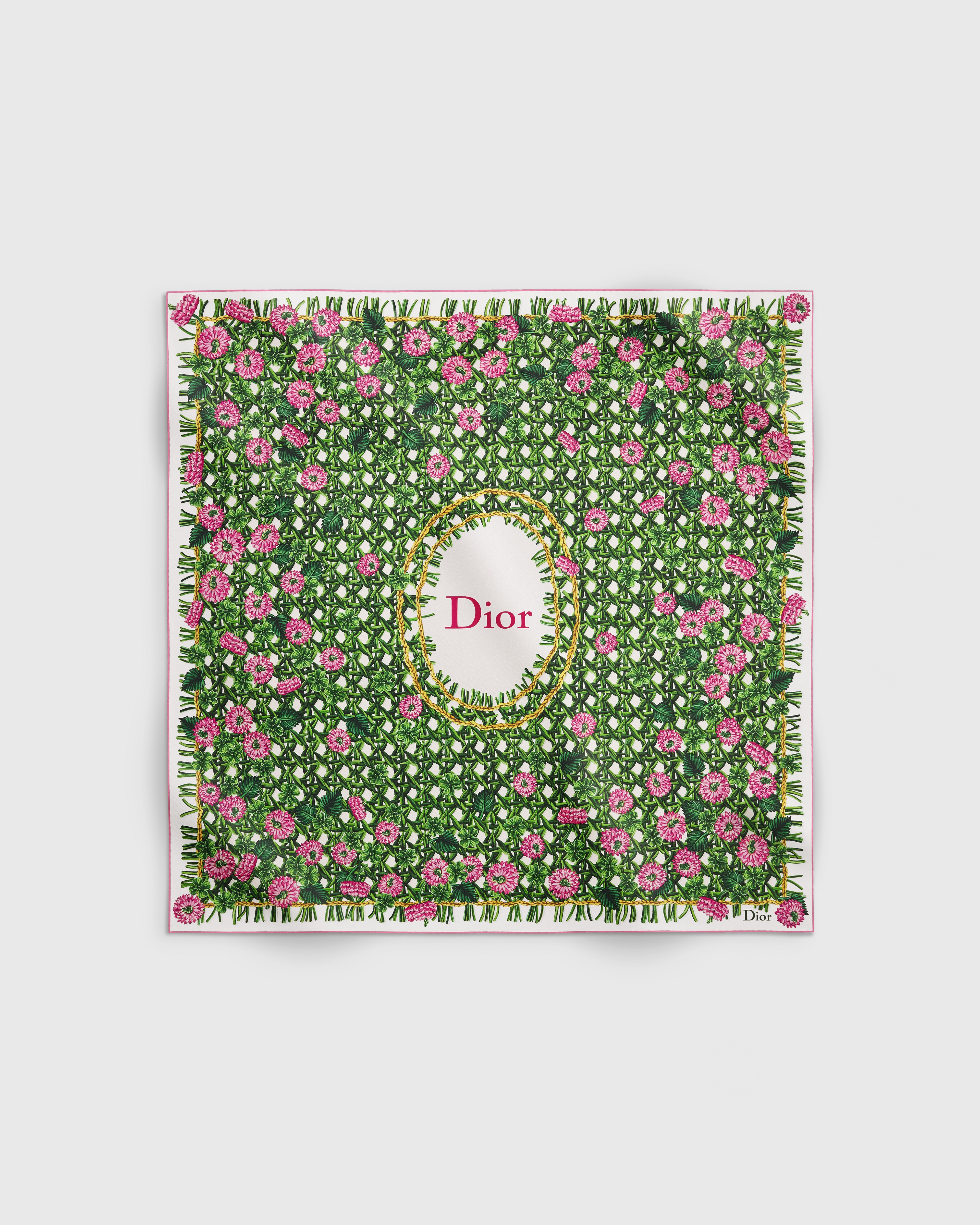 Dioriviera Dior Cannage Garden 90 Square Scarf Green and Pink Silk Twill E01