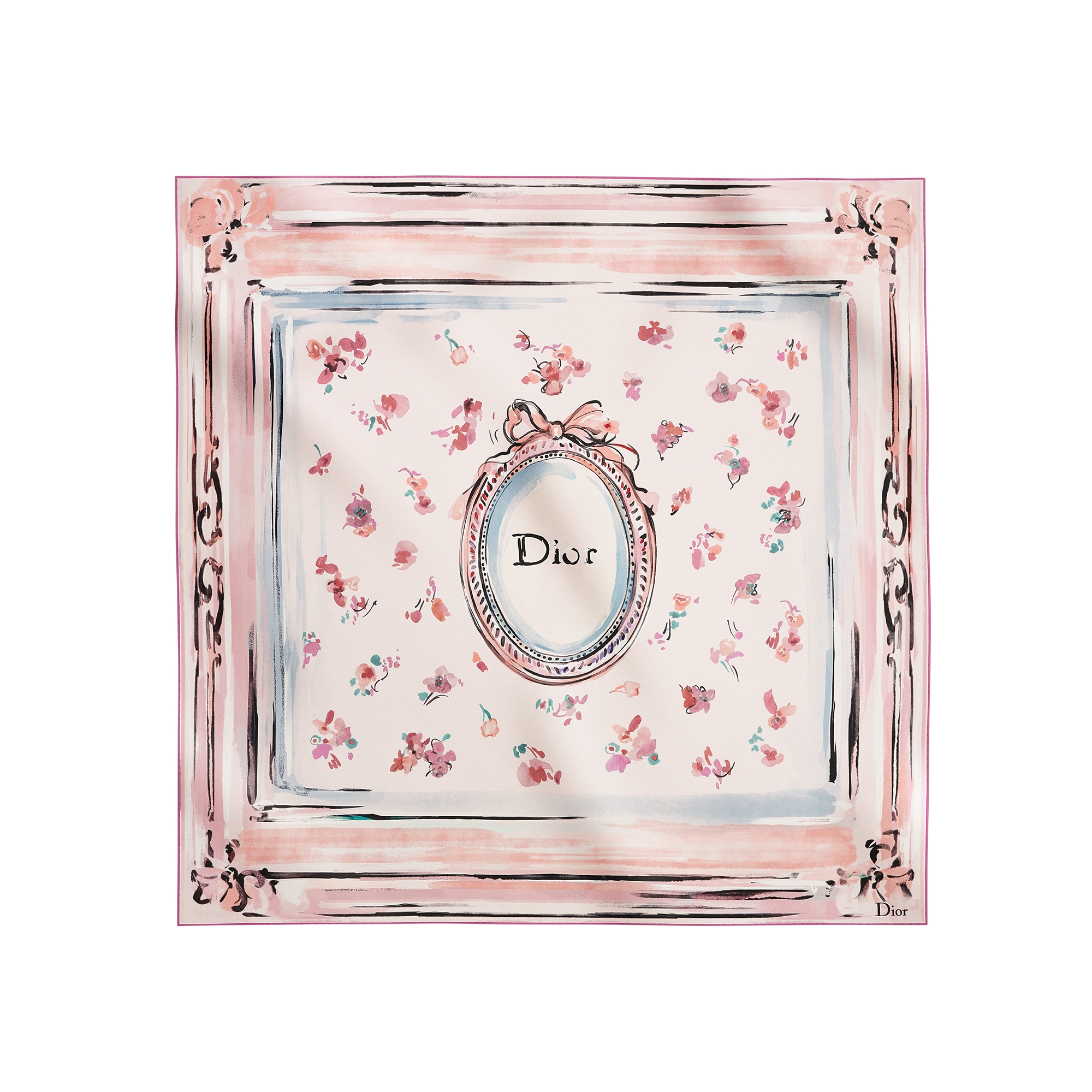 Dioriviera Dior Floral Portrait 90 Square Scarf Pink Multicolor Silk Twill E01