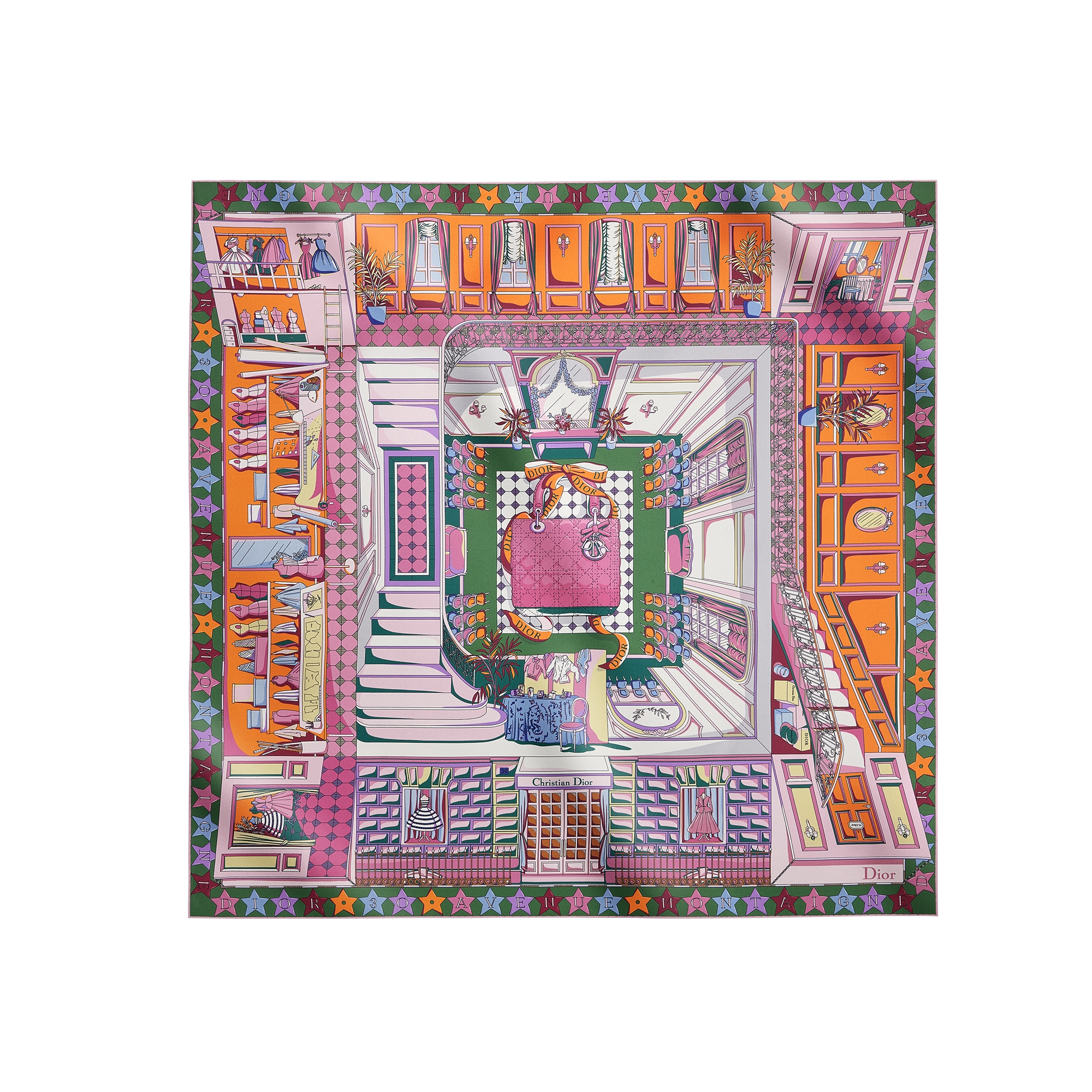  Oranje en veelkleurige zijden keperstof