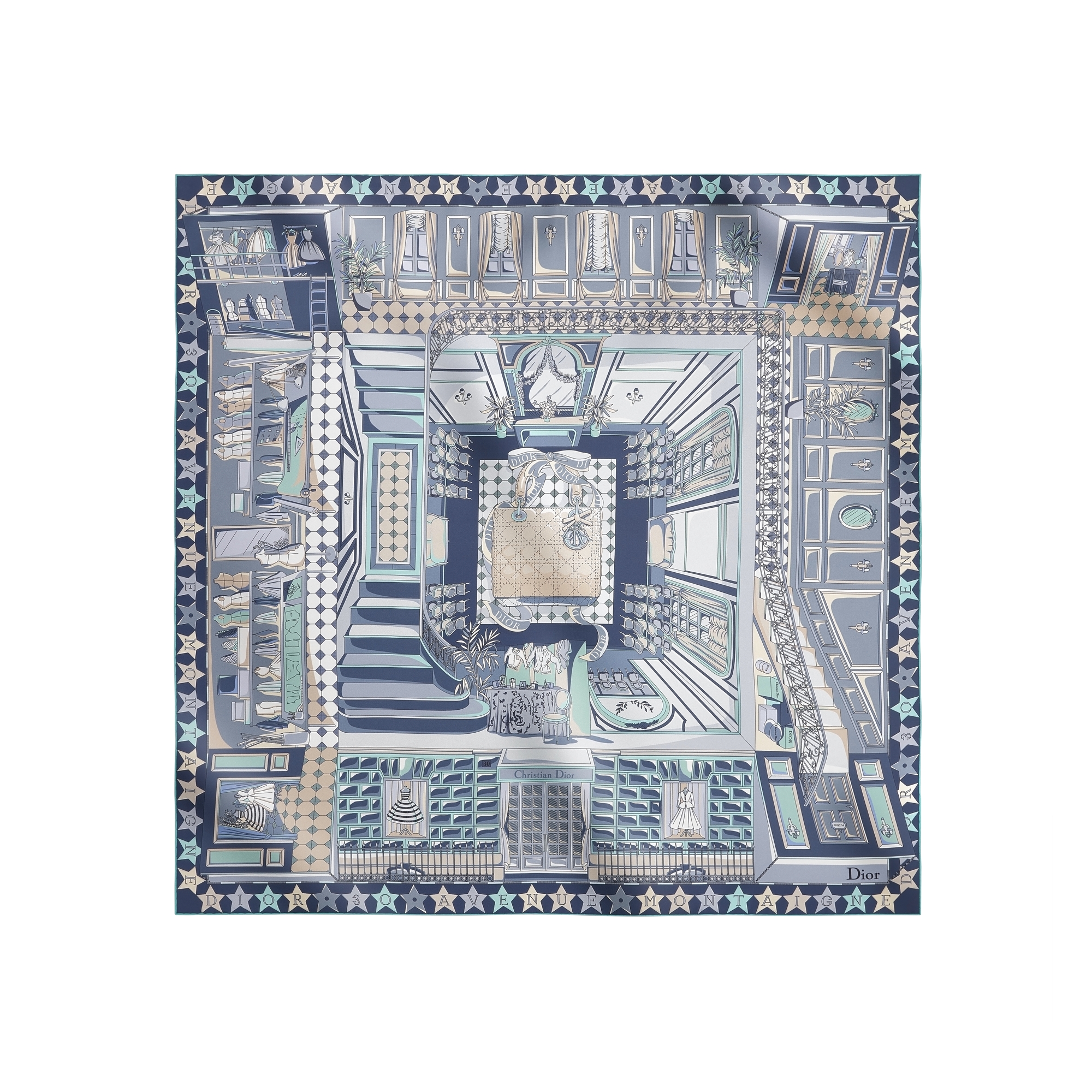  Denim Blue Multicolor Silk Twill