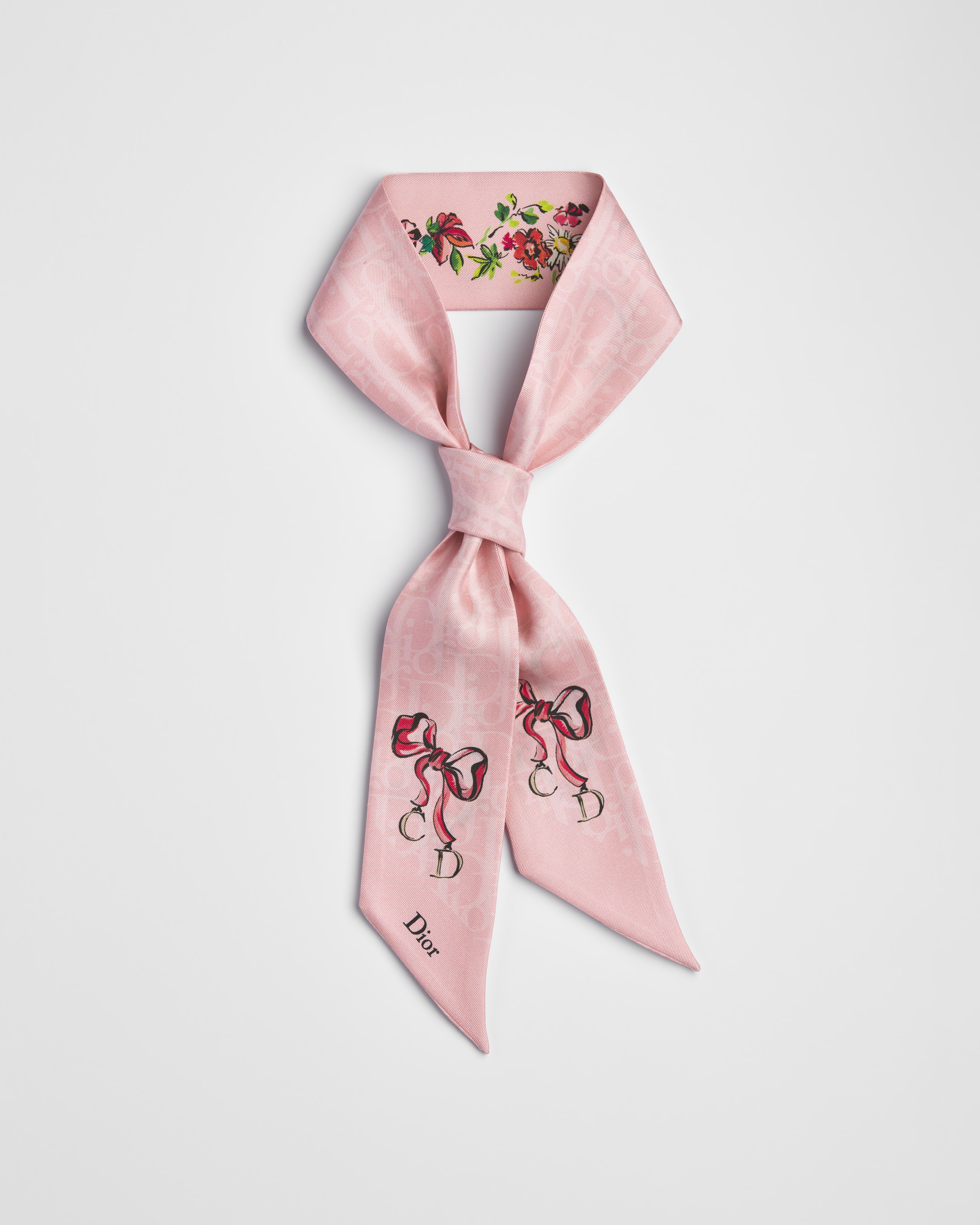 ผ้าพันคอ Mitzah รุ่น Dioriviera Dior Arabesque ผ้าไหมทวิลล์สีชมพูมัลติคัลเลอร์ E11