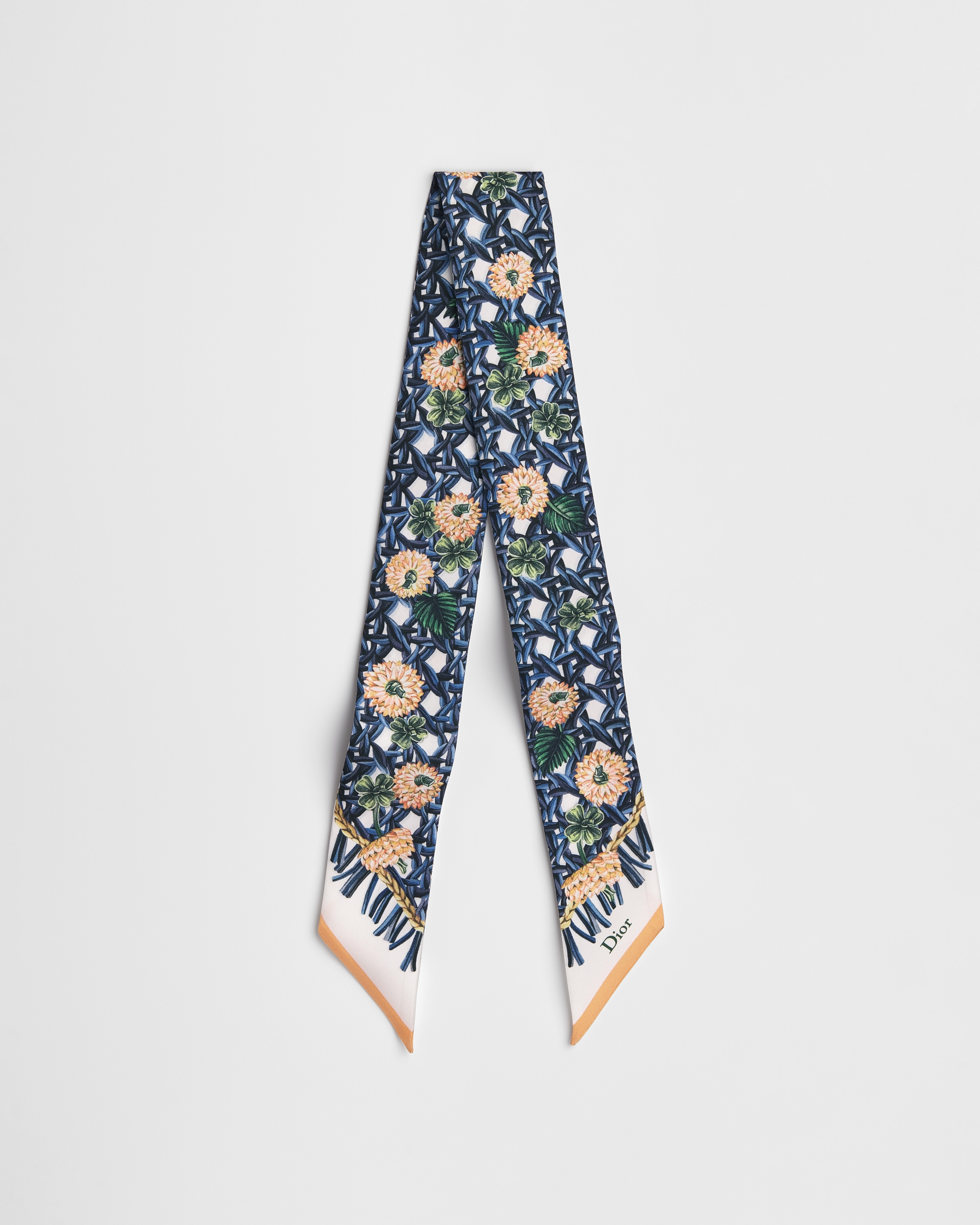 Dioriviera Dior Cannage Garden Mitzah Scarf Blue and Orange Silk Twill E01