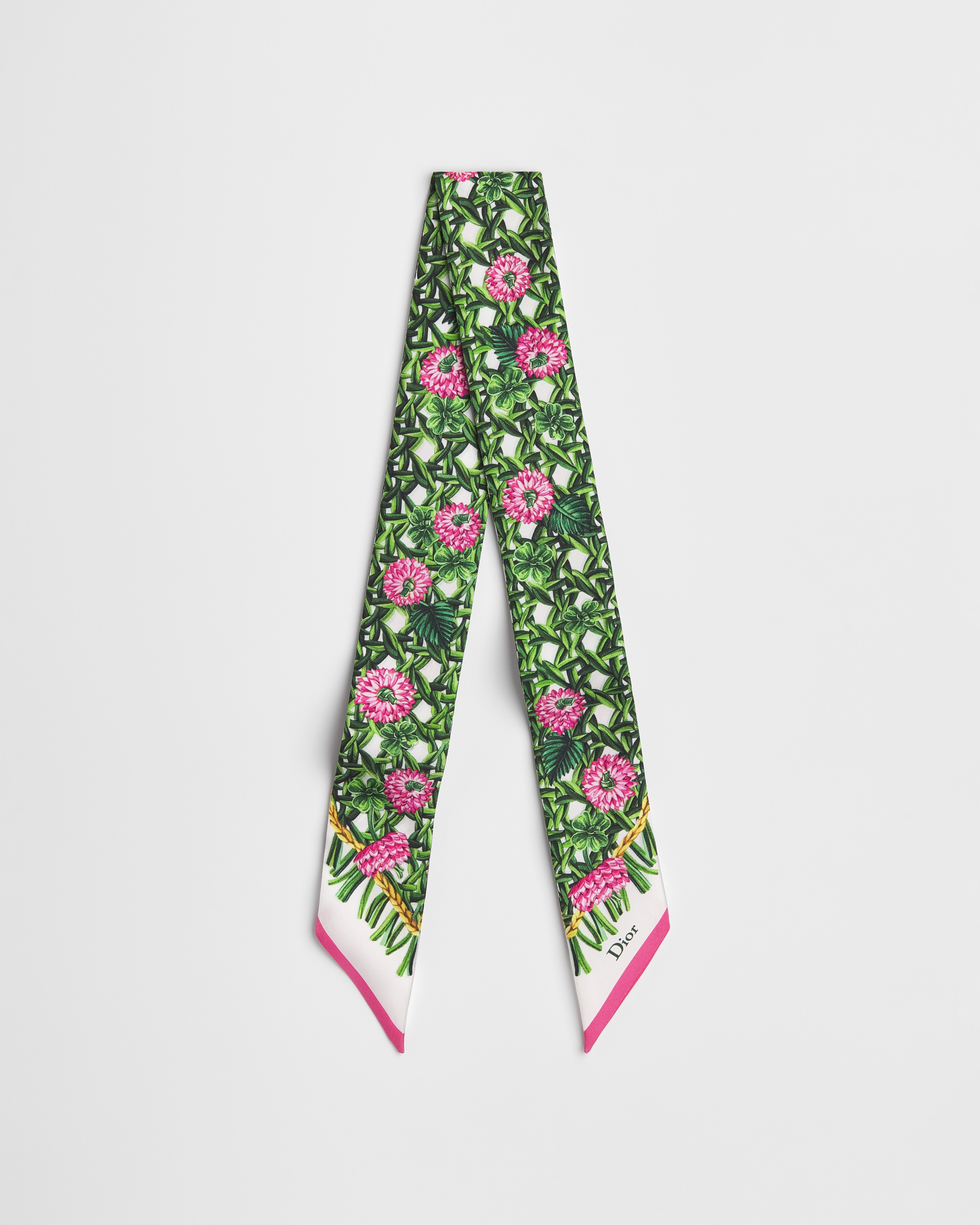 Dioriviera Dior Cannage Garden Mitzah Scarf Green and Pink Silk Twill E01