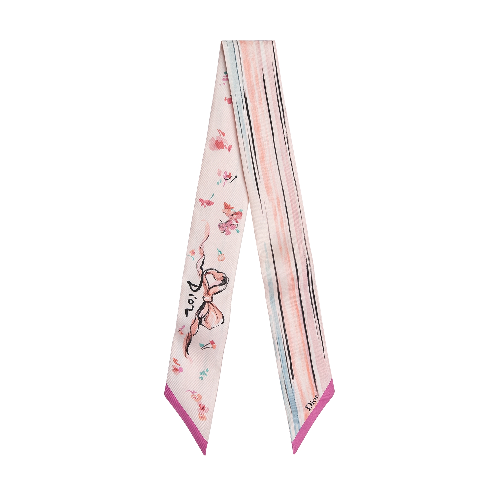 Dioriviera Dior Floral Portrait Mitzah Scarf Pink Multicolor Silk Twill E01
