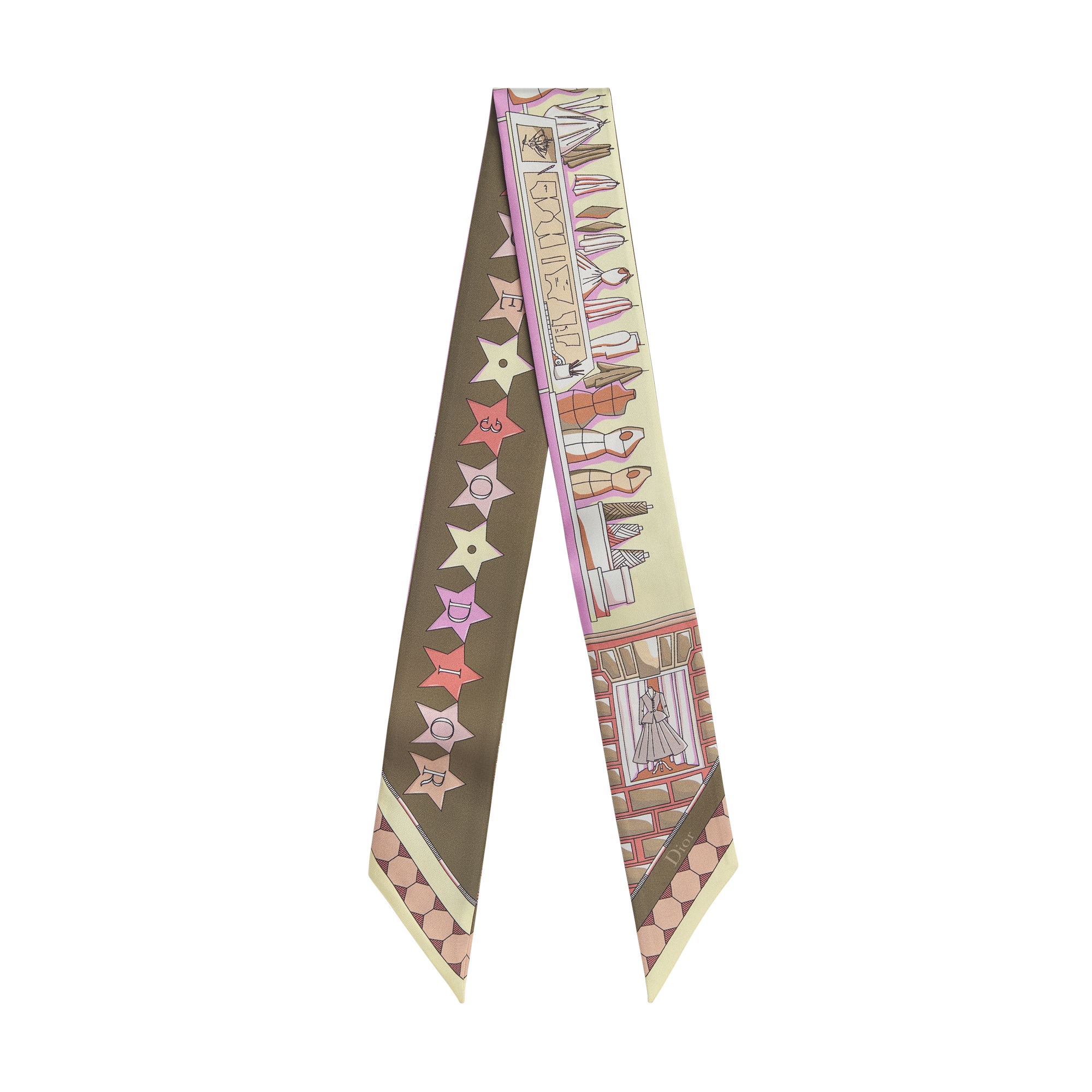  Twill de seda multicolorido em fundo bege
