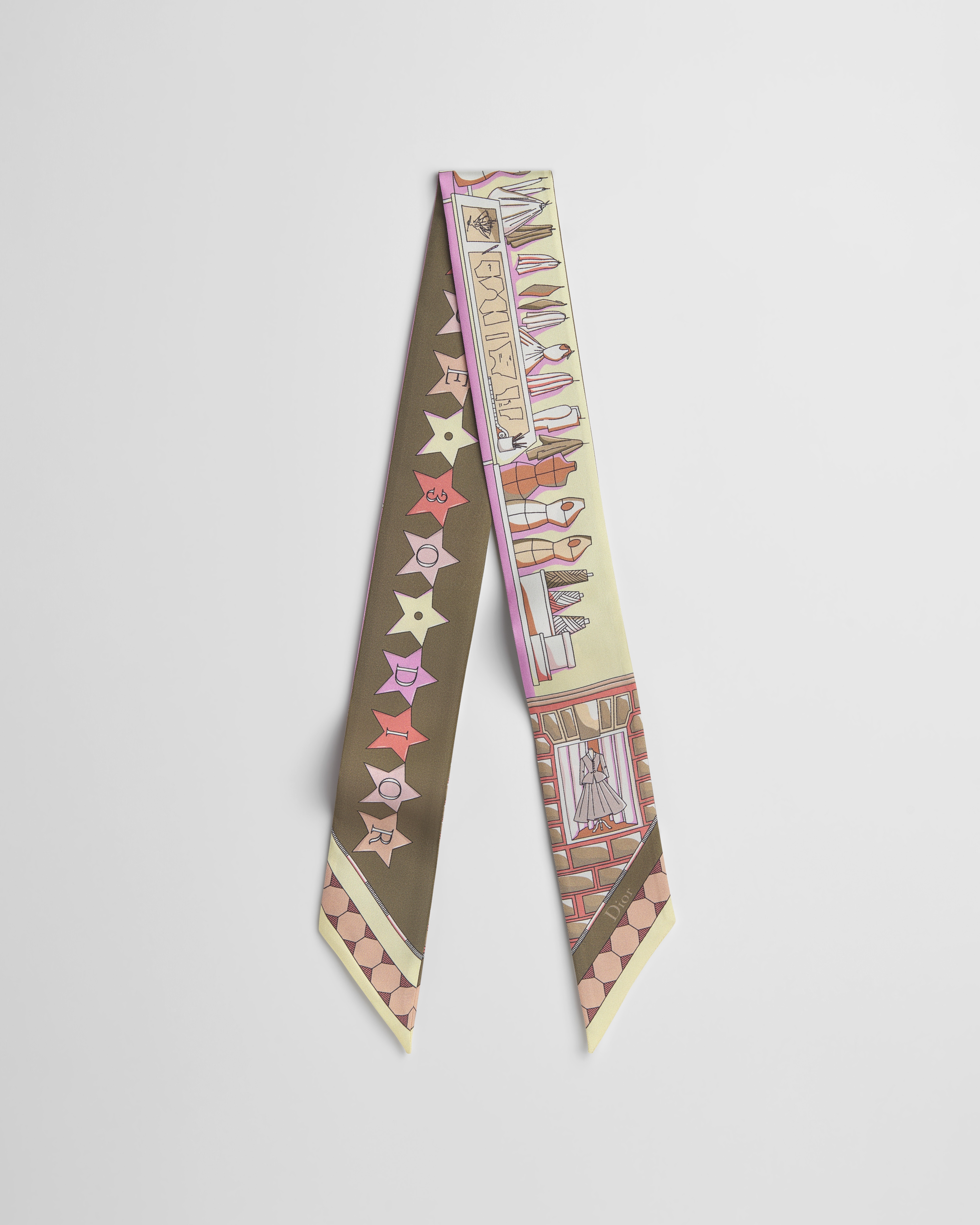 Inside Dior Avenue Mitzah Scarf Beige Multicolor Silk Twill E01