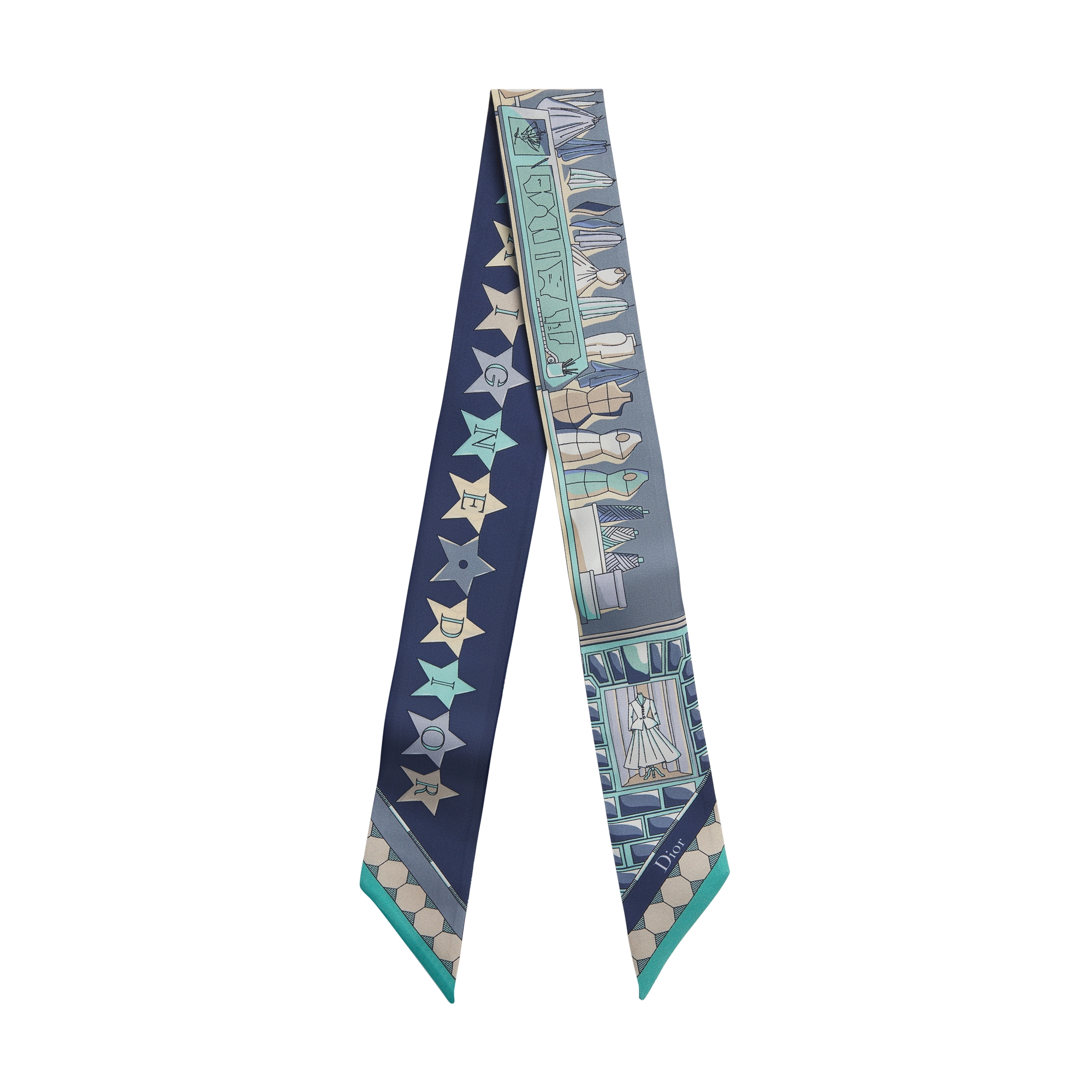  Twill de soie bleu denim multicolore