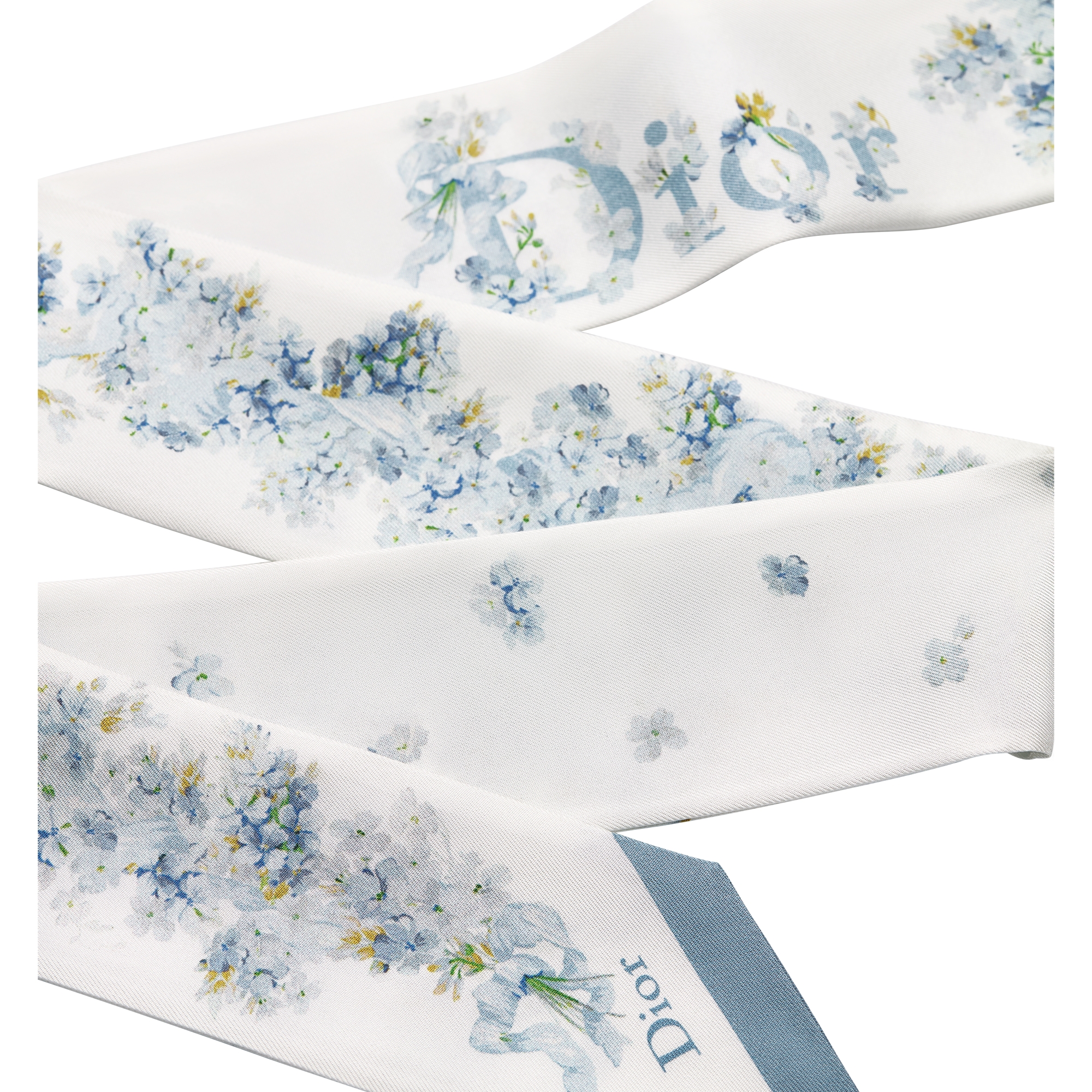 Dior Lilac Bouquet Mitzah Scarf White and Blue Silk Twill E10