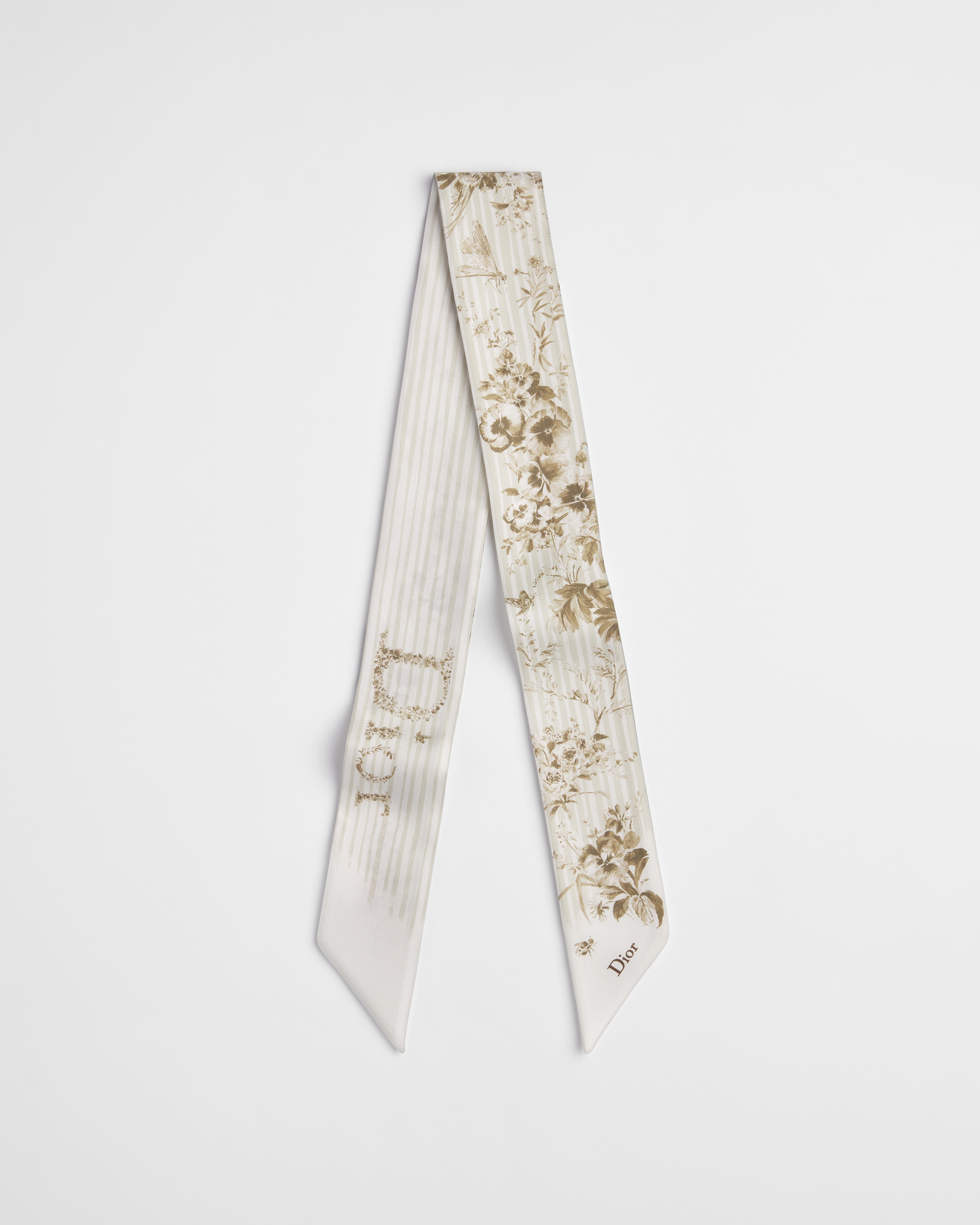Dioriviera Toile de Jouy Floral Garden Mitzah Scarf White and Beige Silk Twill E01