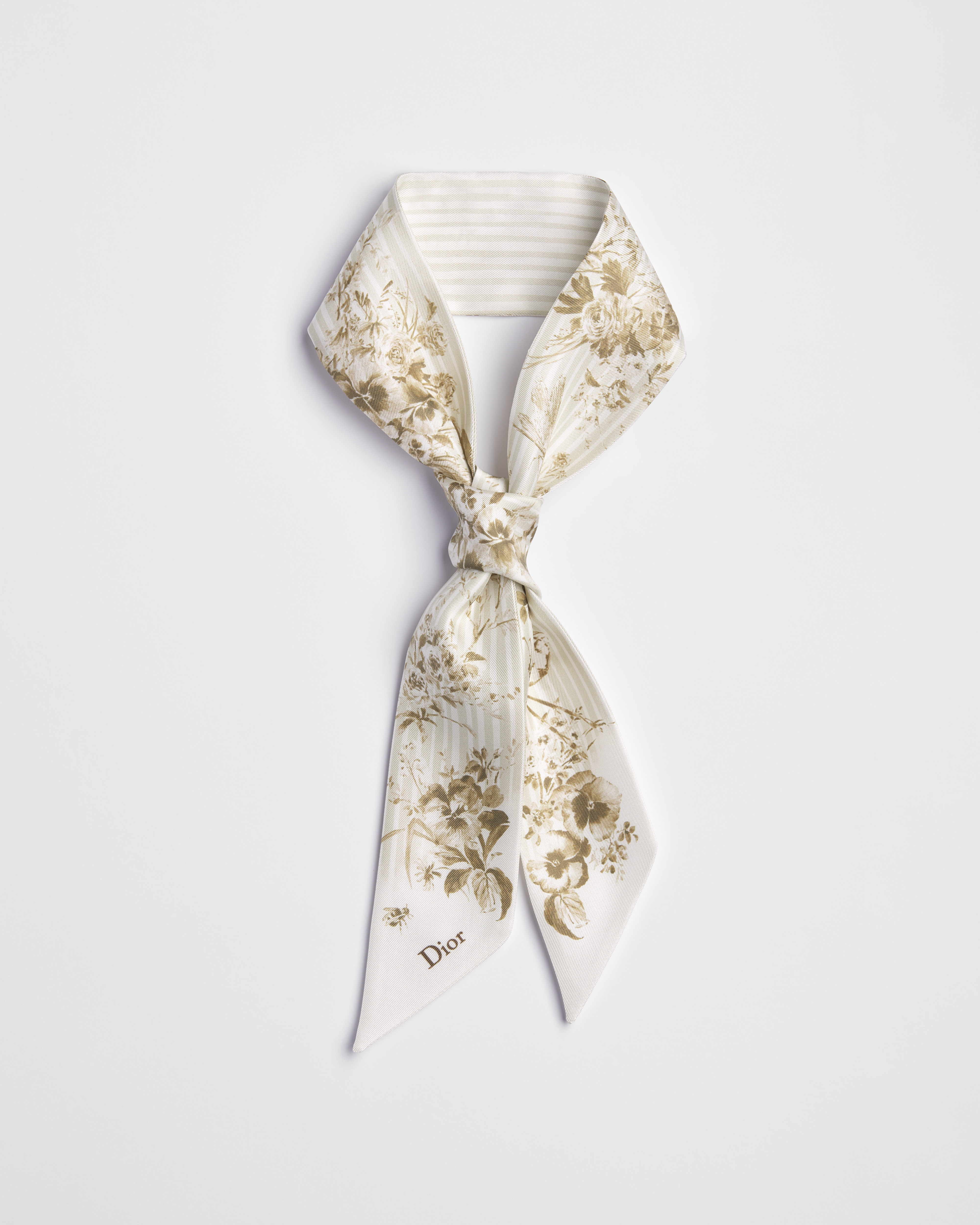 Mitzah Toile de Jouy Floral Garden Dioriviera Twill de soie blanche et beige E02