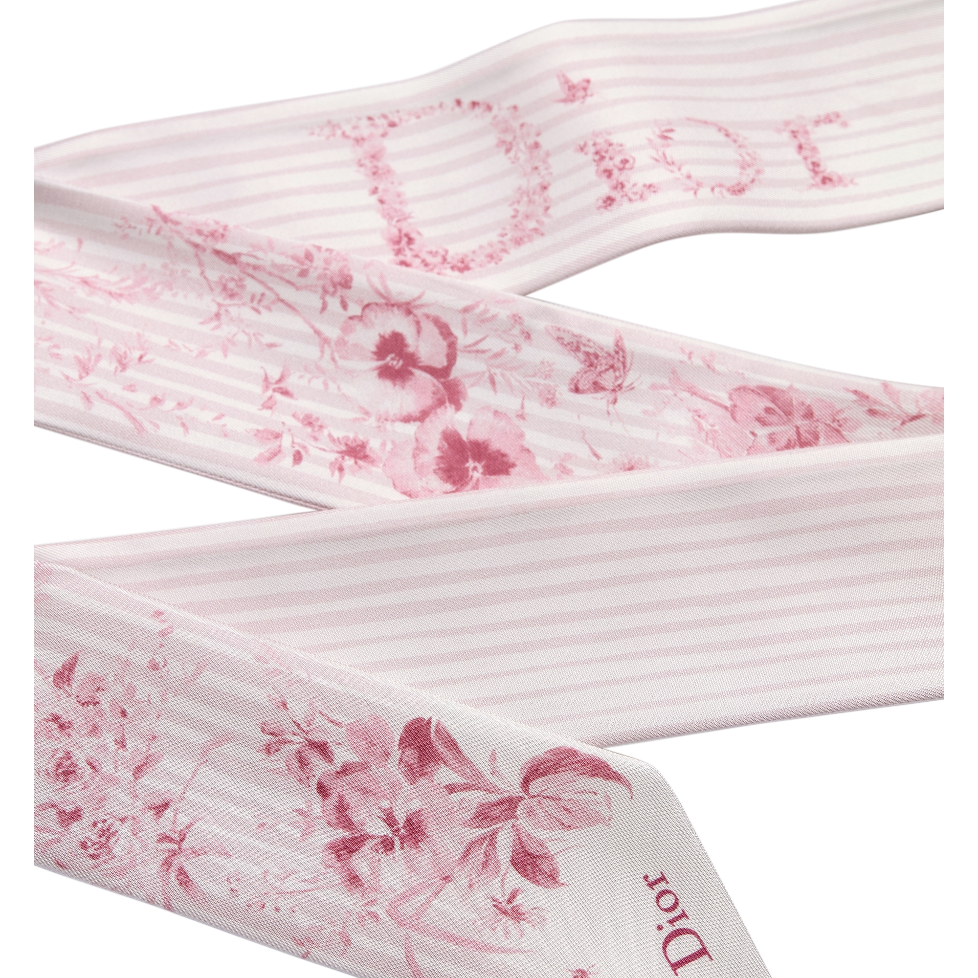 Dioriviera Toile de Jouy Floral Garden Mitzah Scarf White and Pink Silk Twill E10