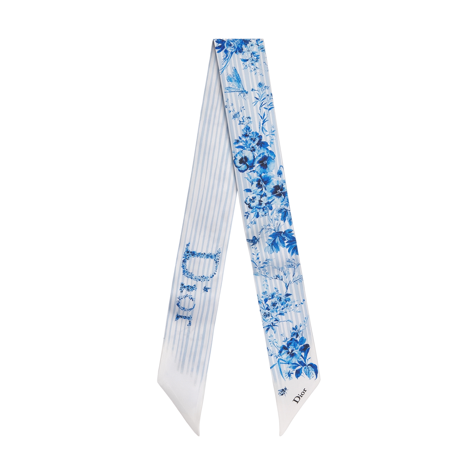 Dioriviera Toile de Jouy Floral Garden Mitzah Scarf White and Blue