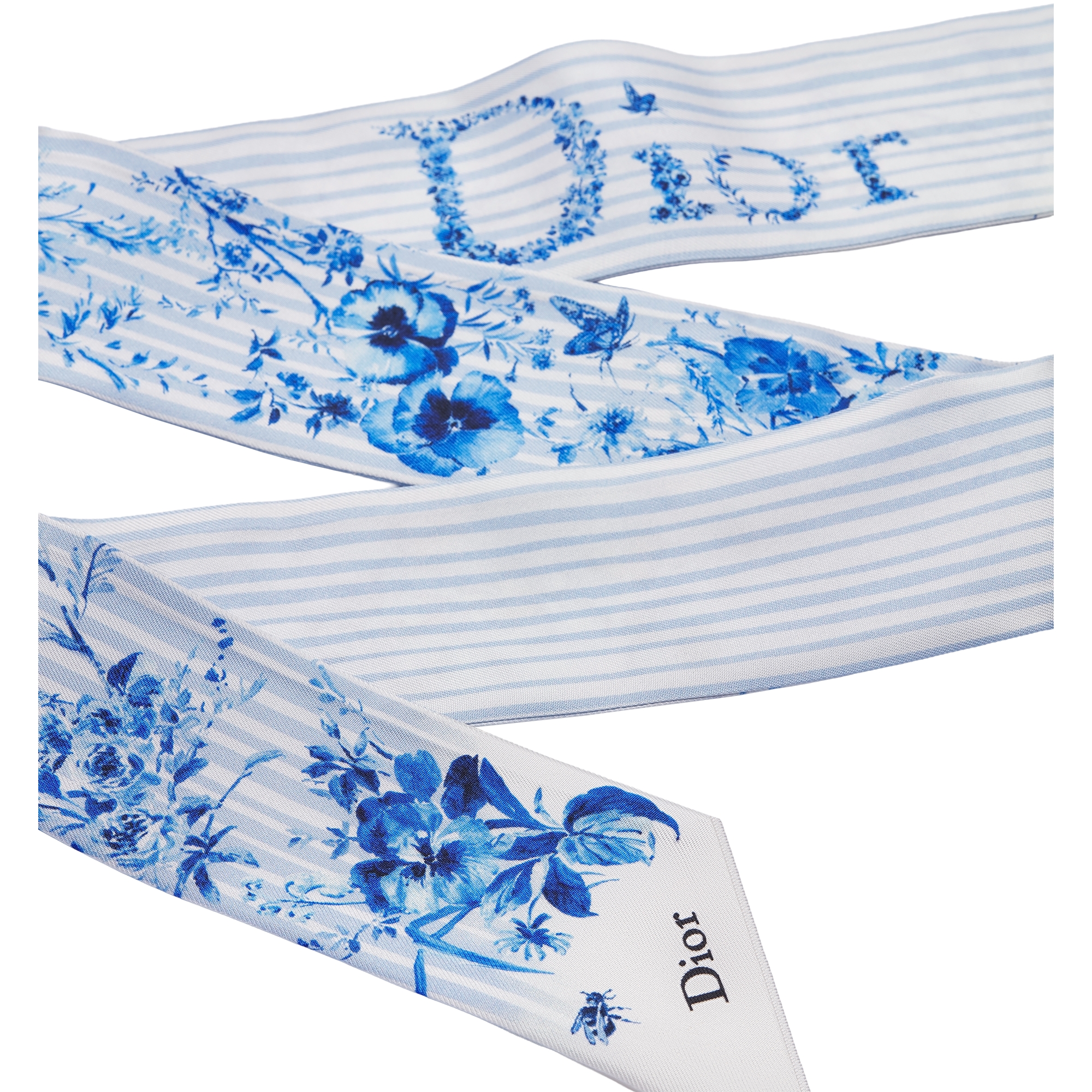 Dioriviera Toile de Jouy Floral Garden Mitzah Scarf White and Blue Silk Twill E10