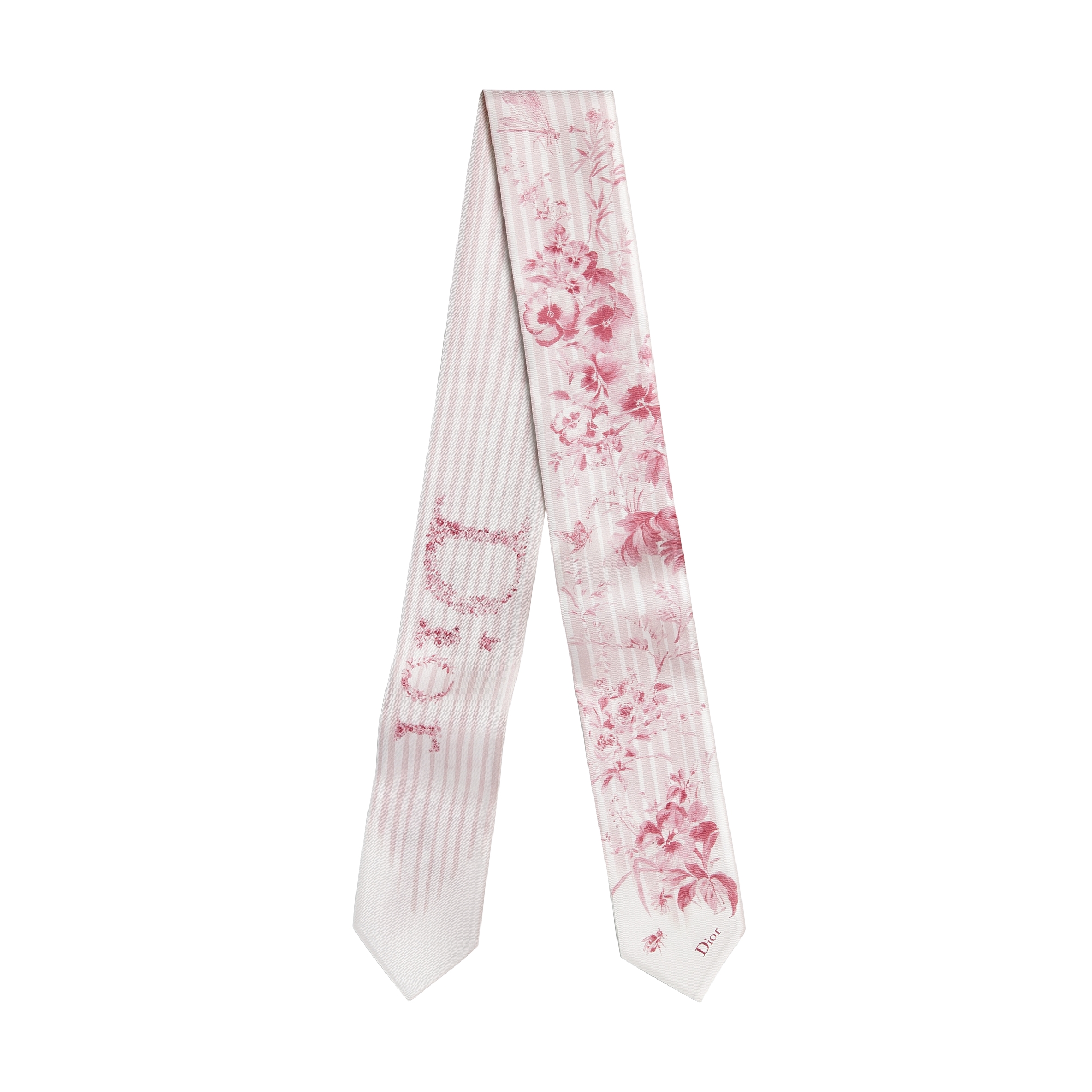 Dioriviera Toile de Jouy Floral Garden Maxi Mitzah Scarf White and Pink Silk Twill E01