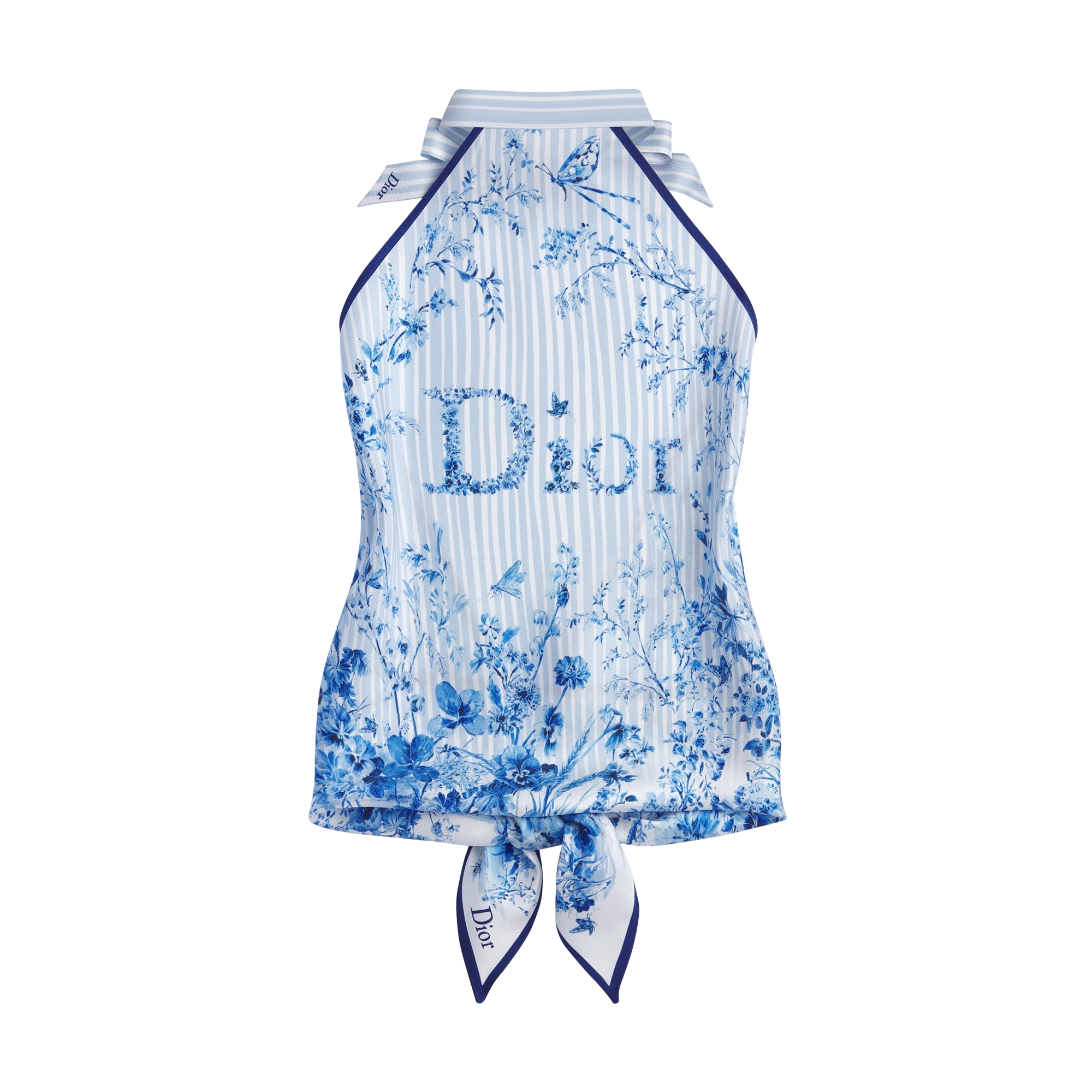 Dioriviera Toile de Jouy Floral Garden Dior Silk Top White and