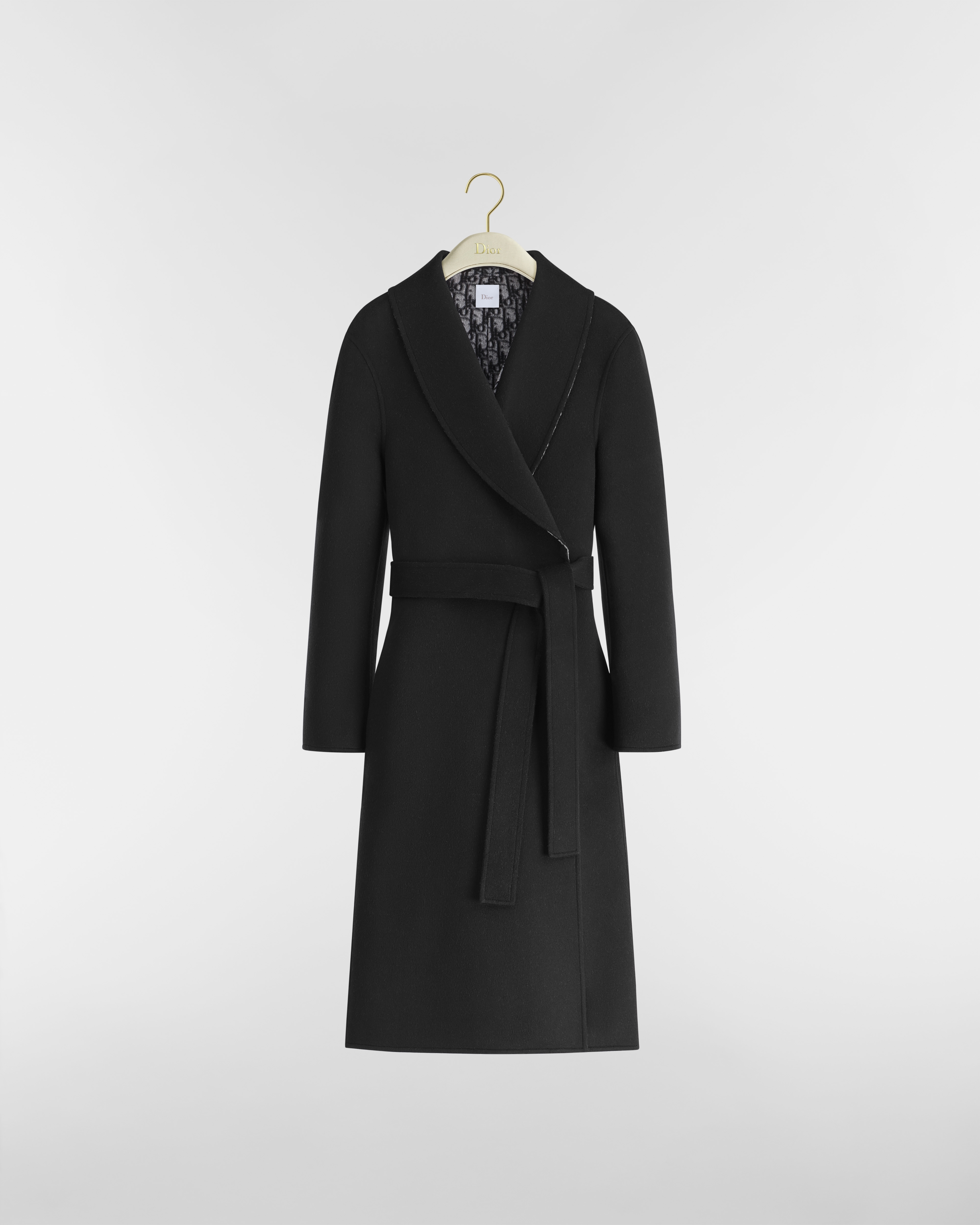 Belted Coat Black Double-Faced Virgin Wool and Silk with Dior Oblique Interior E01