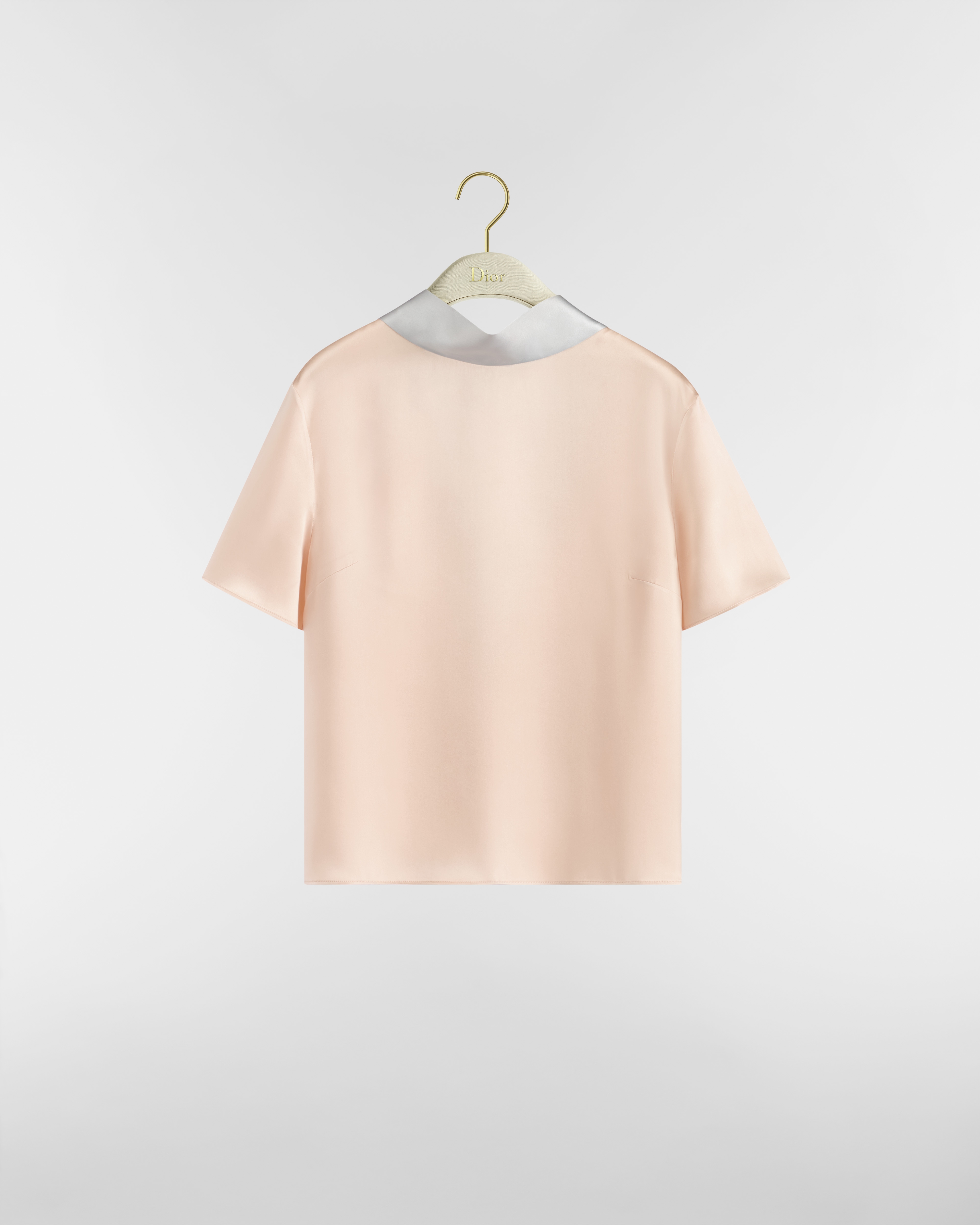 Short-Sleeved Blouse with Rear Tie Pink and Gray Silk Crepe E01