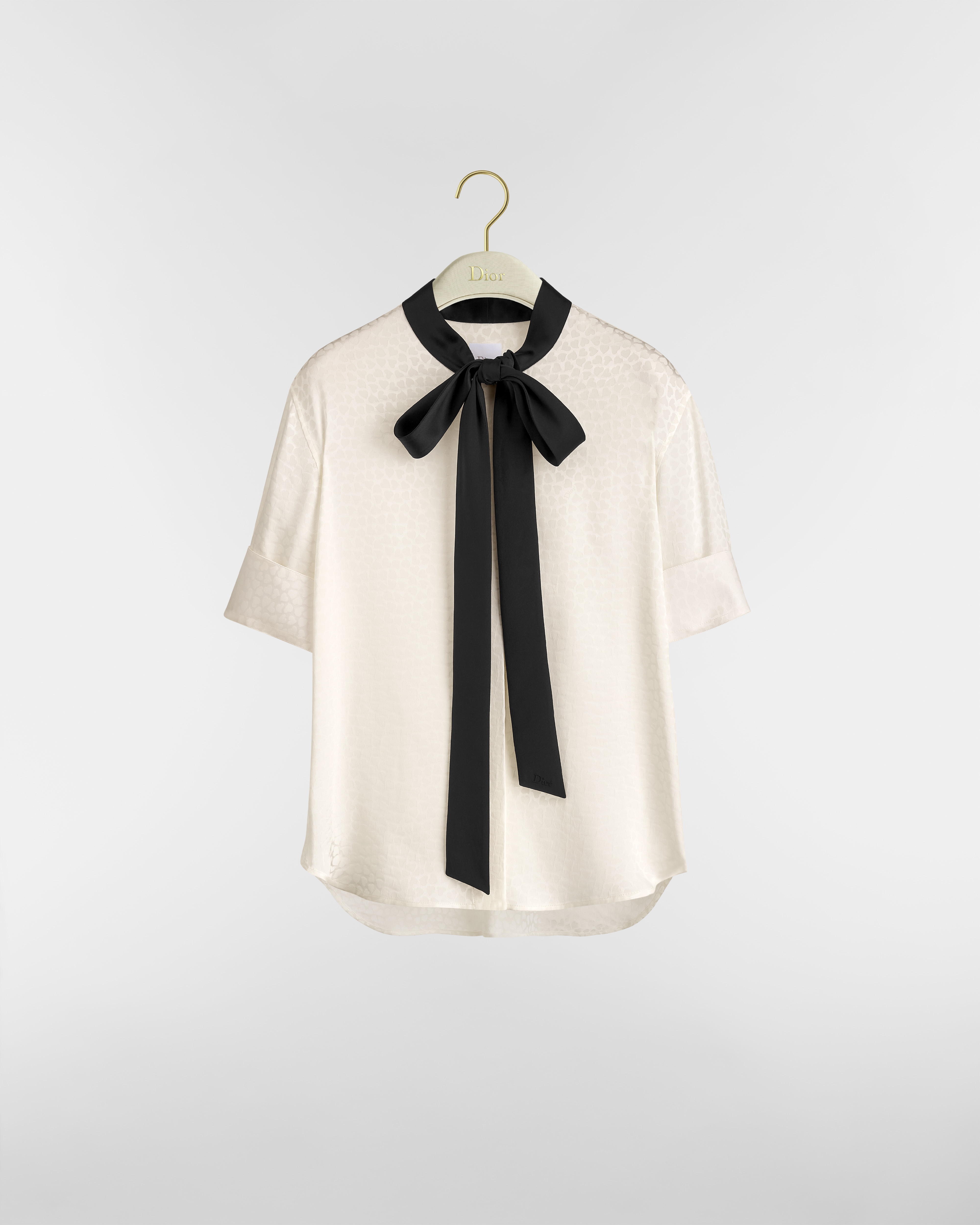 Dioramour Blouse with Tied Collar White Dior Heart Silk Satin E01