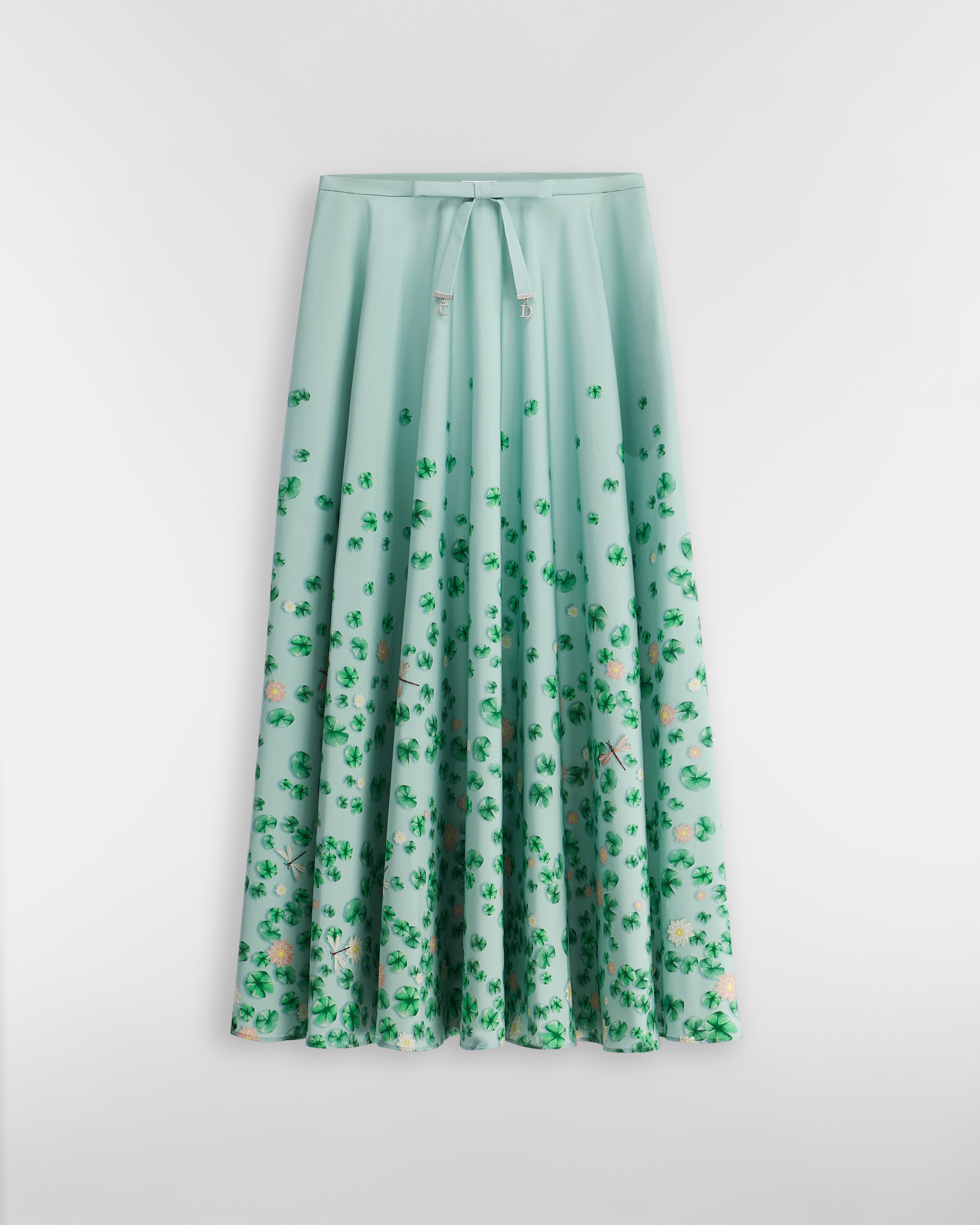 Falda de largo medio con cinturón Popelina de algodón Dior Water Lily multicolor E01