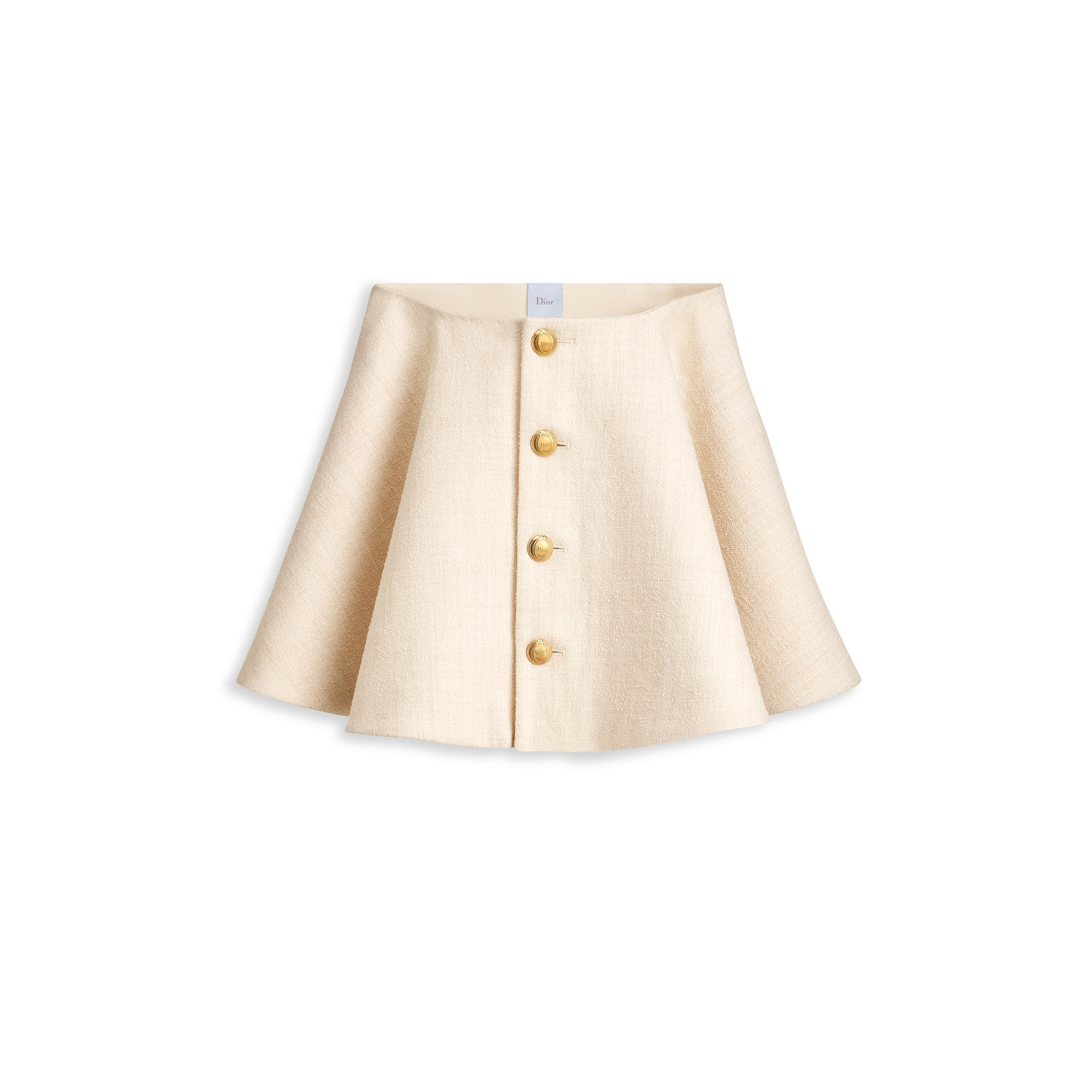 Flared Miniskirt Beige Virgin Wool-Blend Bouclé Tweed E01