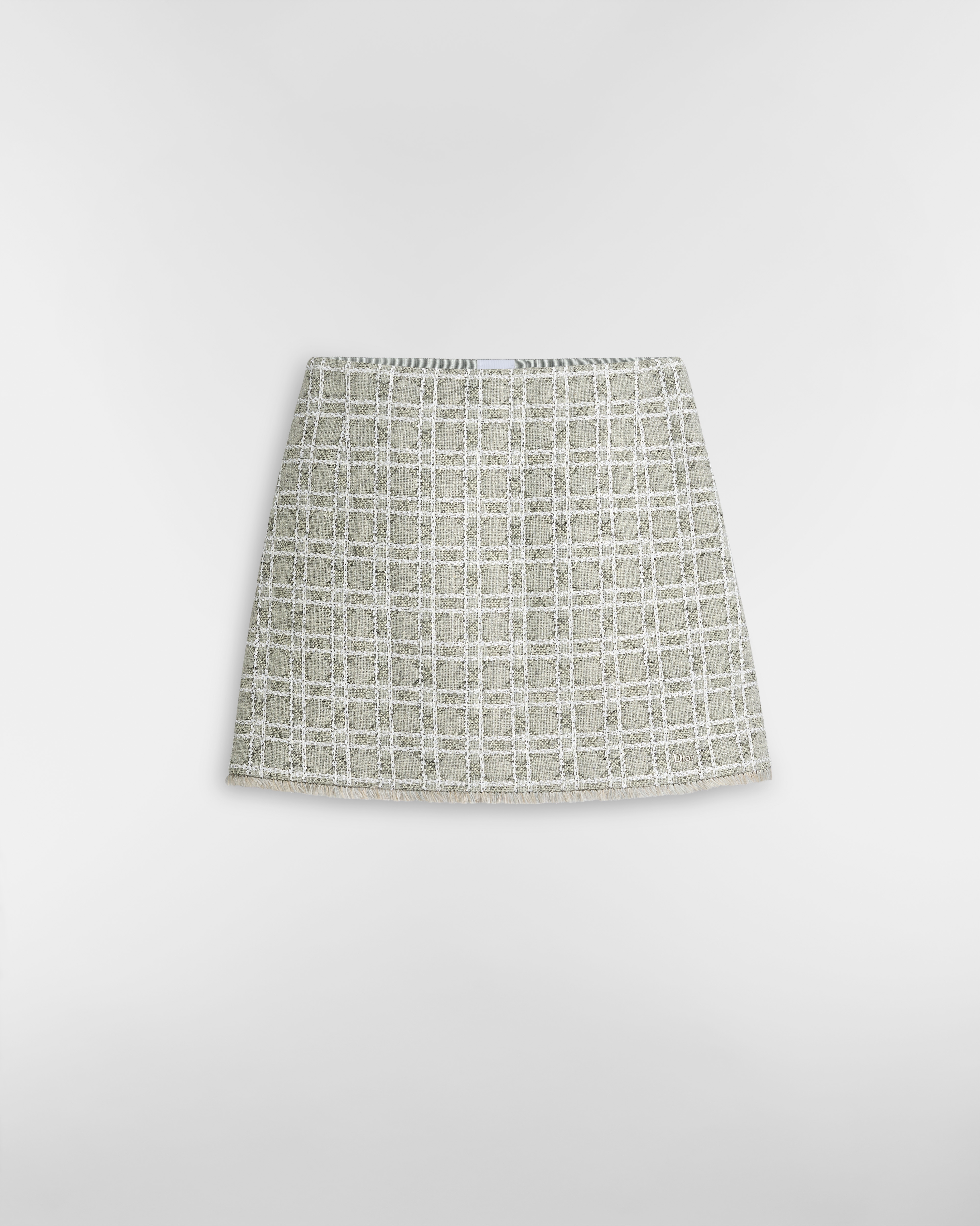 Mini jupe Macrocannage Tweed de laine mélangée grise brodée de sequins E01