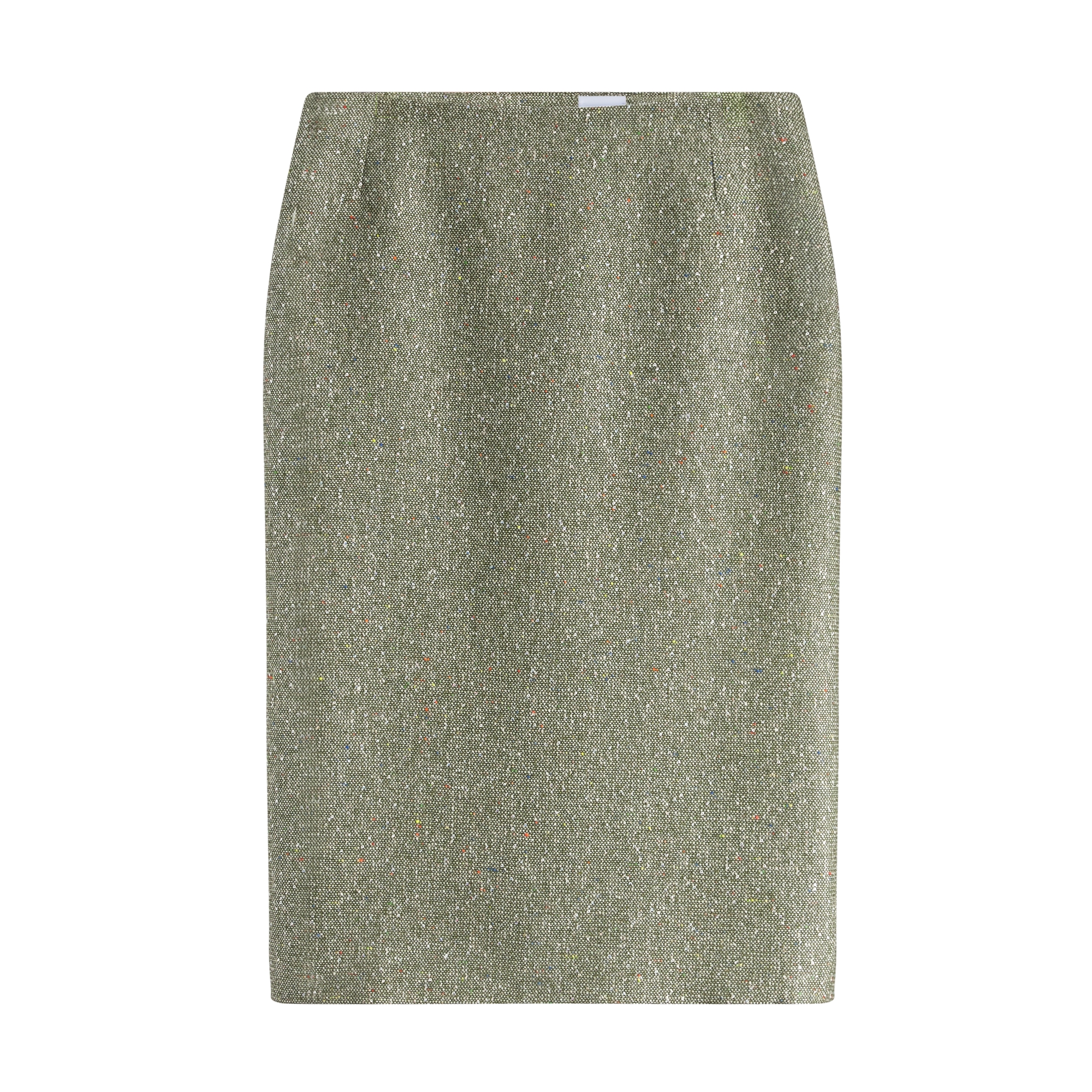 Pencil Skirt Khaki Donegal Tweed Embroidered with Multicolor Sequins E01