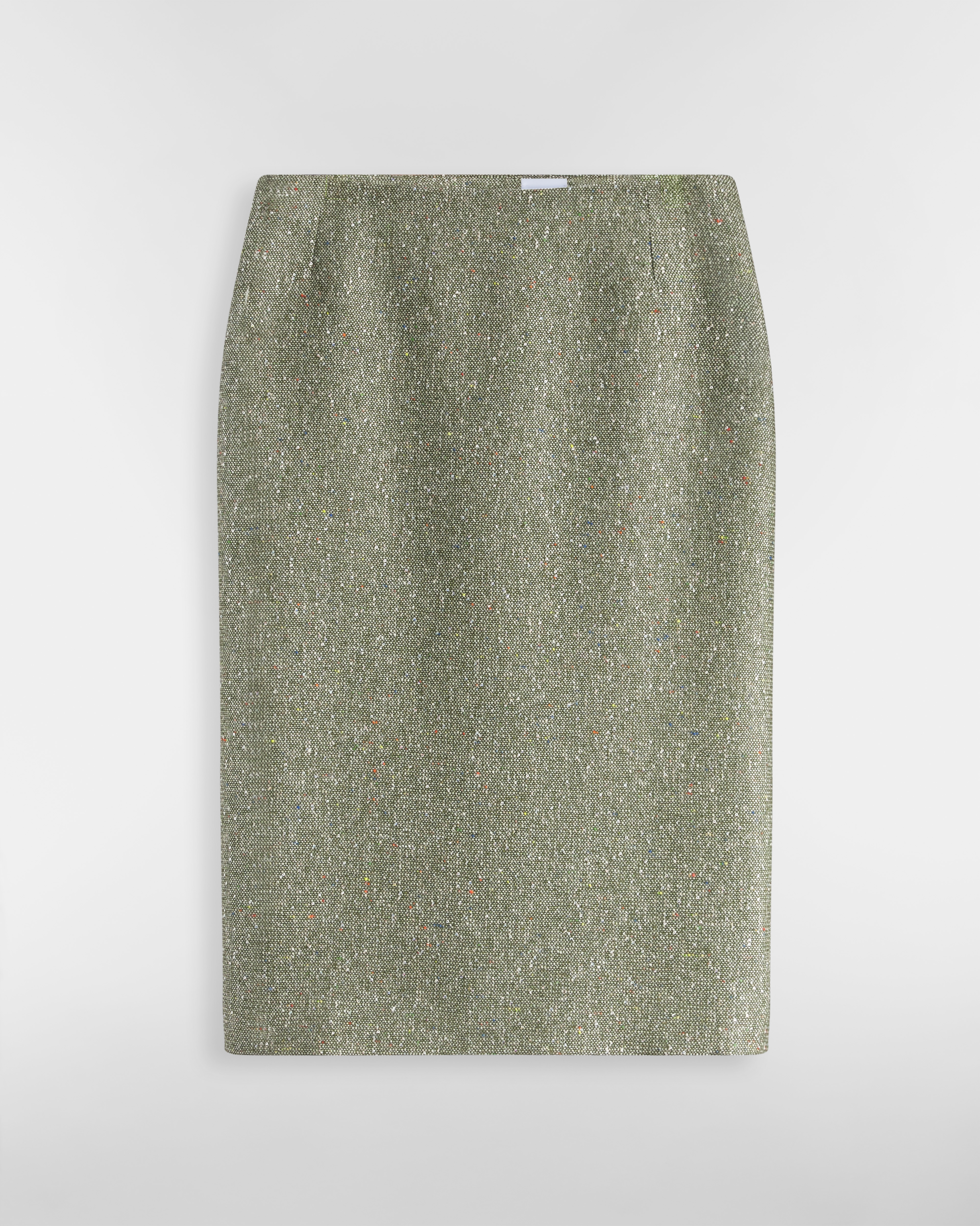 Pencil Skirt Khaki Donegal Tweed Embroidered with Multicolor Sequins E01