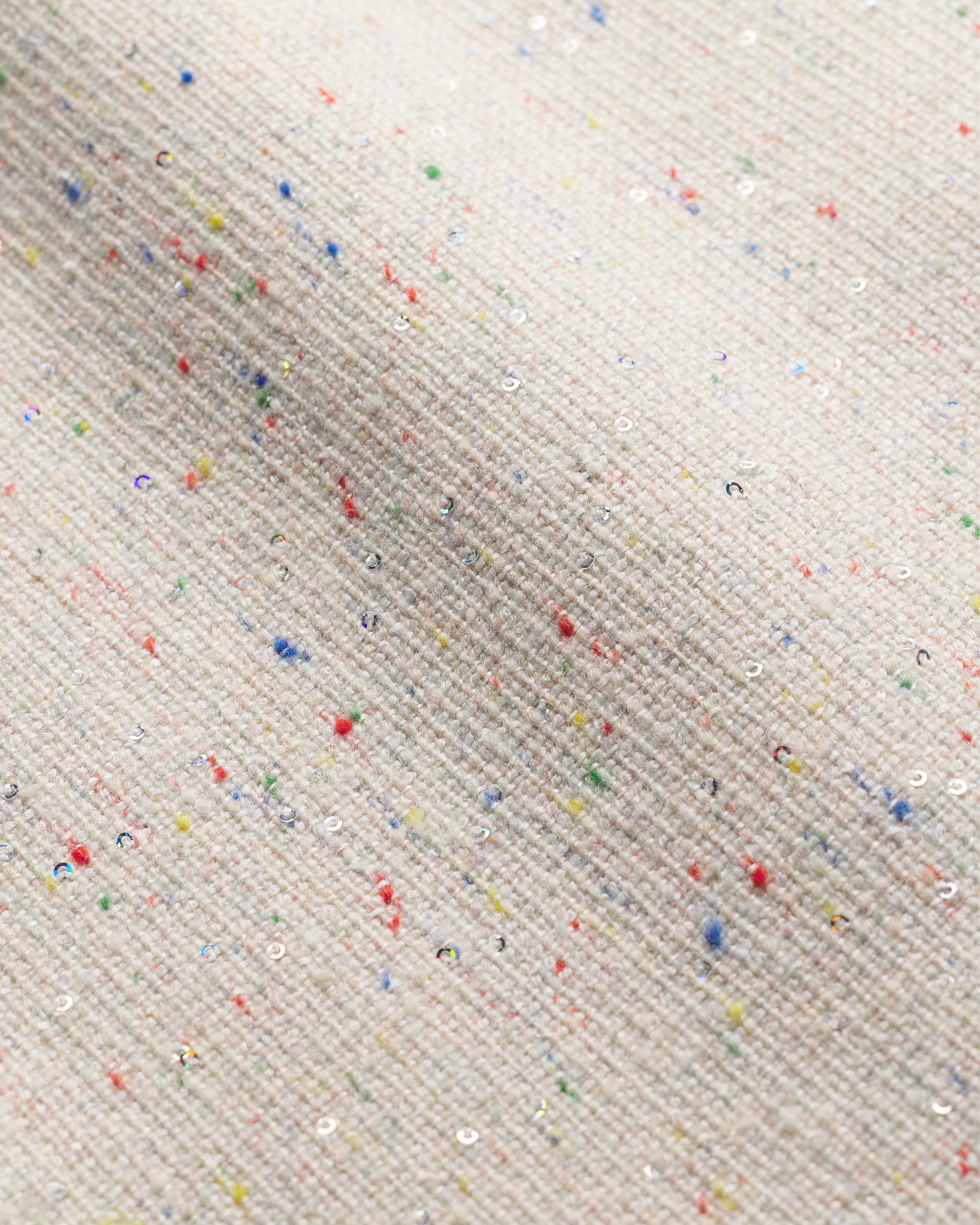 Mini jupe évasée Tweed Donegal écru brodé de sequins multicolores E10